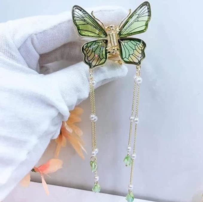 Elegant Metal Butterfly Hair Clip with Crystal Tassel - Wedding & Party Hair Accessories for Women (1 Piece) - Perfect for Bridal, Prom, and Special Occasions