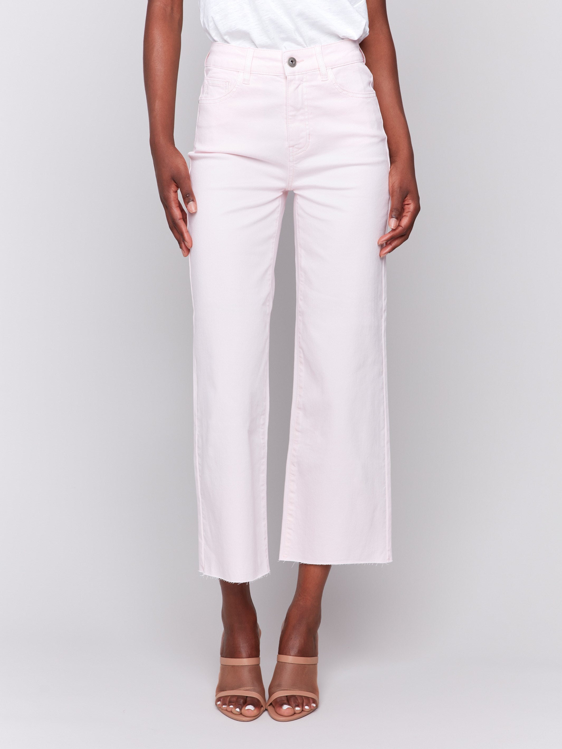 Stylish Wide Leg Twill Pants with Raw Edge Petal Design - Perfect for Casual Outings & Office Wear