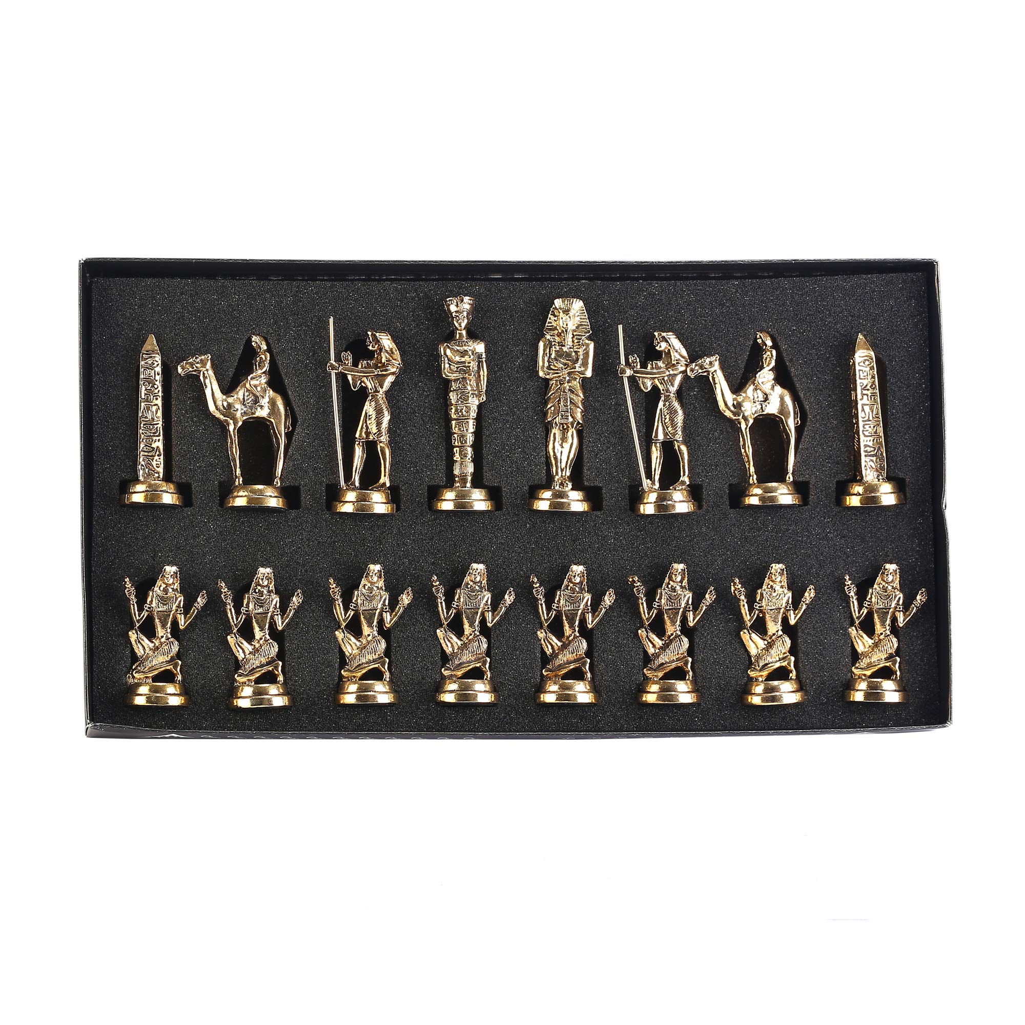 Handmade Historical Egypt Pharaoh Metal Chess Set with Natural Solid Wooden Board & Pearl Inlay - 3.4 Inch King Pieces for Adults | Perfect for Home Decor, Collector's Display & Strategy Game Nights