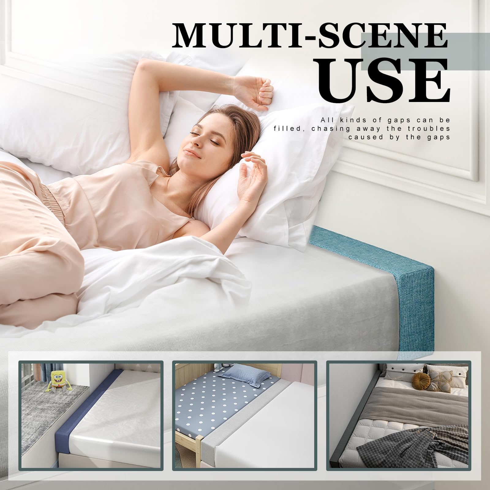 Premium Bed Gap Filler & Mattress Extender for Full/Twin/Queen/Cal King/King Size Beds - High Density Foam Wedge Pillow with Removable Washable Cover (Beige, 60x4x12 Inches) - Eliminates Space Between Headboard & Mattress, Prevents Items from Falling Behind Bed, Perfect for Home, Hotel and Dorm Use