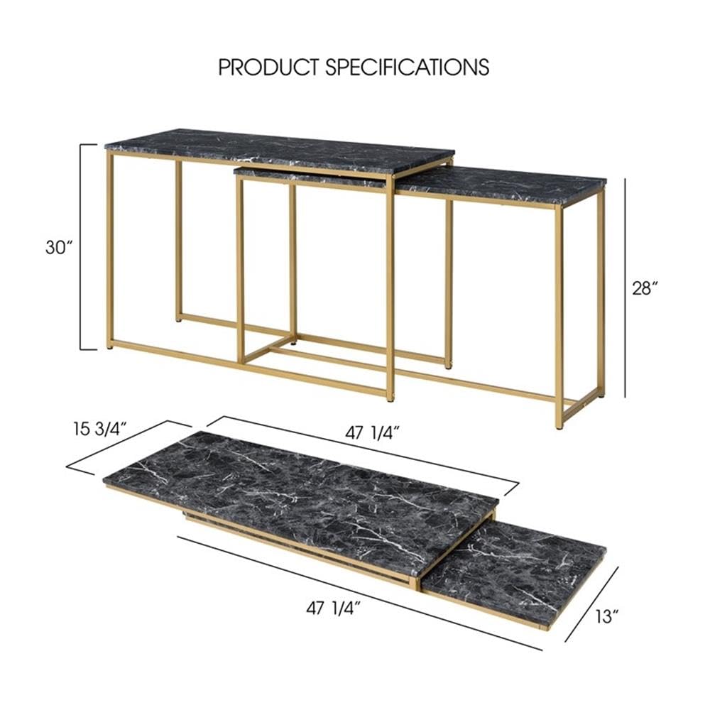 Furniture of America Dallan Metal 2-Piece Nesting Sofa Table Set in Gold & Black - Perfect for Living Room, Home Office & Small Space Decor
