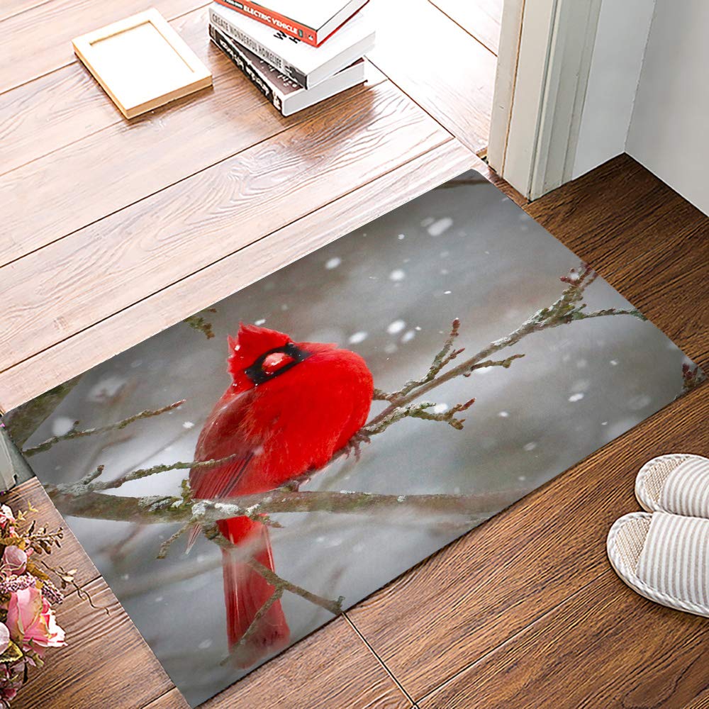 Non-Slip Christmas Cardinal Bird Doormat 20x31.5 Inch - Durable Water Absorbent Entryway Rug for Indoor/Outdoor Use, Front Door, Garage & Welcome Mat - Perfect for Holiday Decor & Muddy Shoe Cleaning