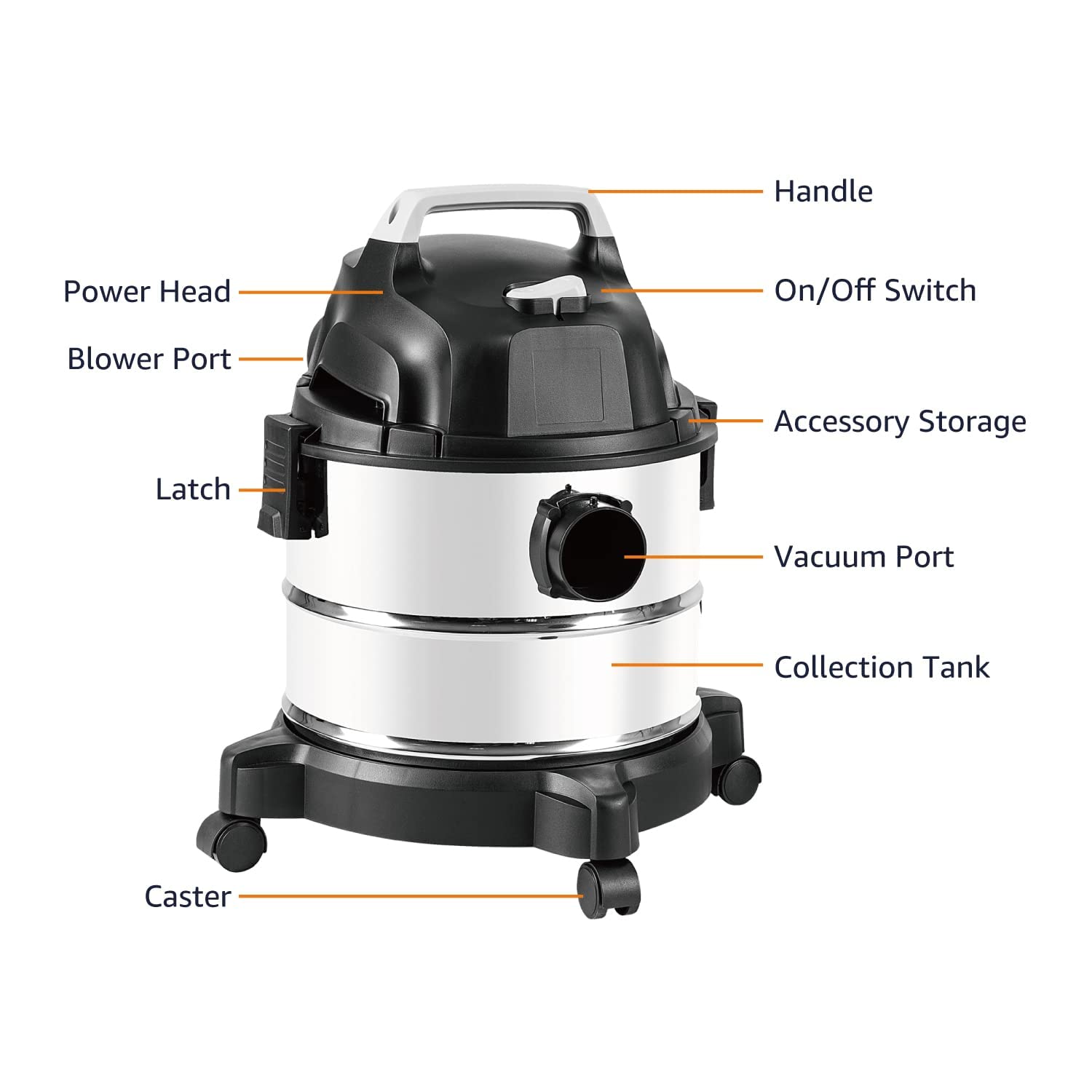 Amazon Basics 4 Gallon Wet Dry Vacuum Cleaner - 3 HP Stainless Steel Shop Vac for Home, Garage & Workshop - Powerful Suction for Dust, Debris & Liquids (Grey/Black)