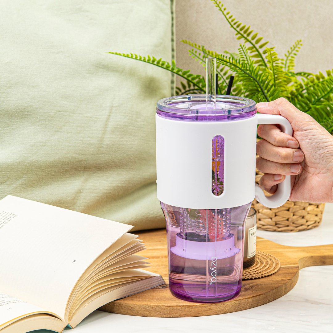 35oz Clear Insulated Tumbler with Straw - Reusable Leak-Proof Travel Mug, Amethyst Purple - Perfect for Iced Coffee, Smoothies & Hydration On The Go