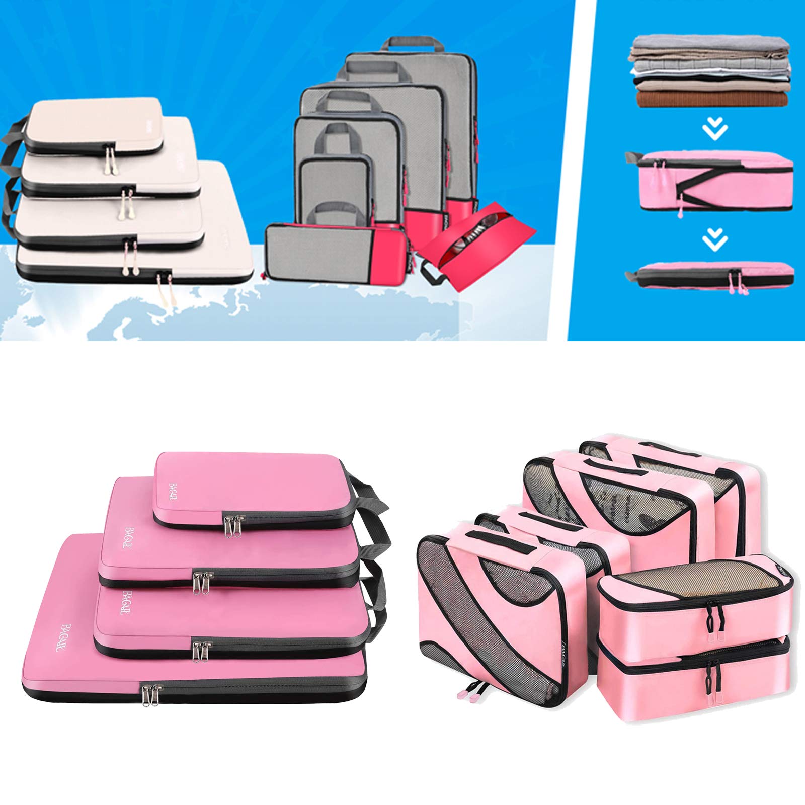 Bagail 10-Piece Pink Packing Cubes Set - Travel Organizer for Clothes, Toiletries & Essentials | Perfect for Suitcases, Backpacks & Weekend Trips