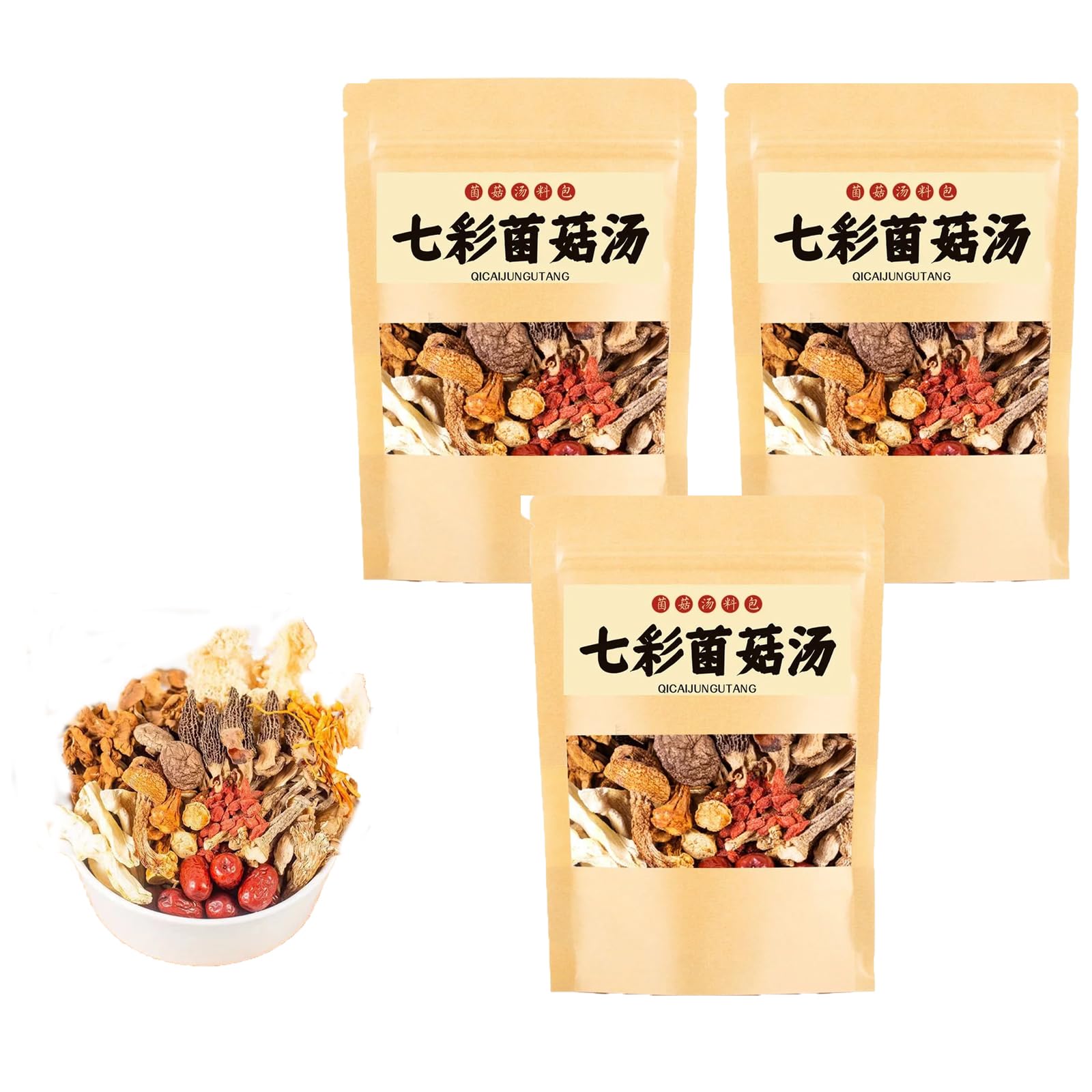 Premium 11 Types of Dried Mushroom Soup Mix - Nutritious Abalone Mushroom, Yunnan Wild Mushroom Soup Ingredients, Qicaijungutang Mushroom Soup Pack (3 Bags) - Perfect for Healthy Cooking, Hot Pot & Gourmet Soups