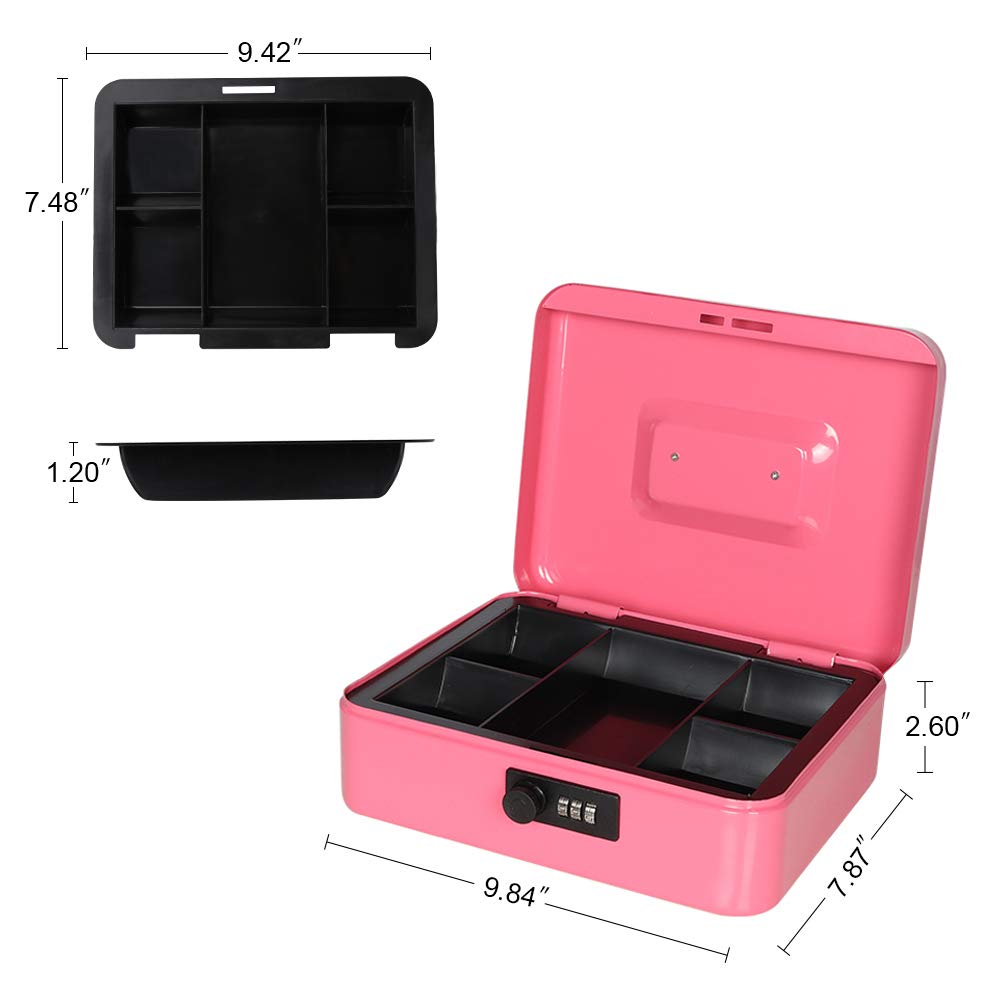Secure Cash Box with Money Tray & Combination Lock - 9.8