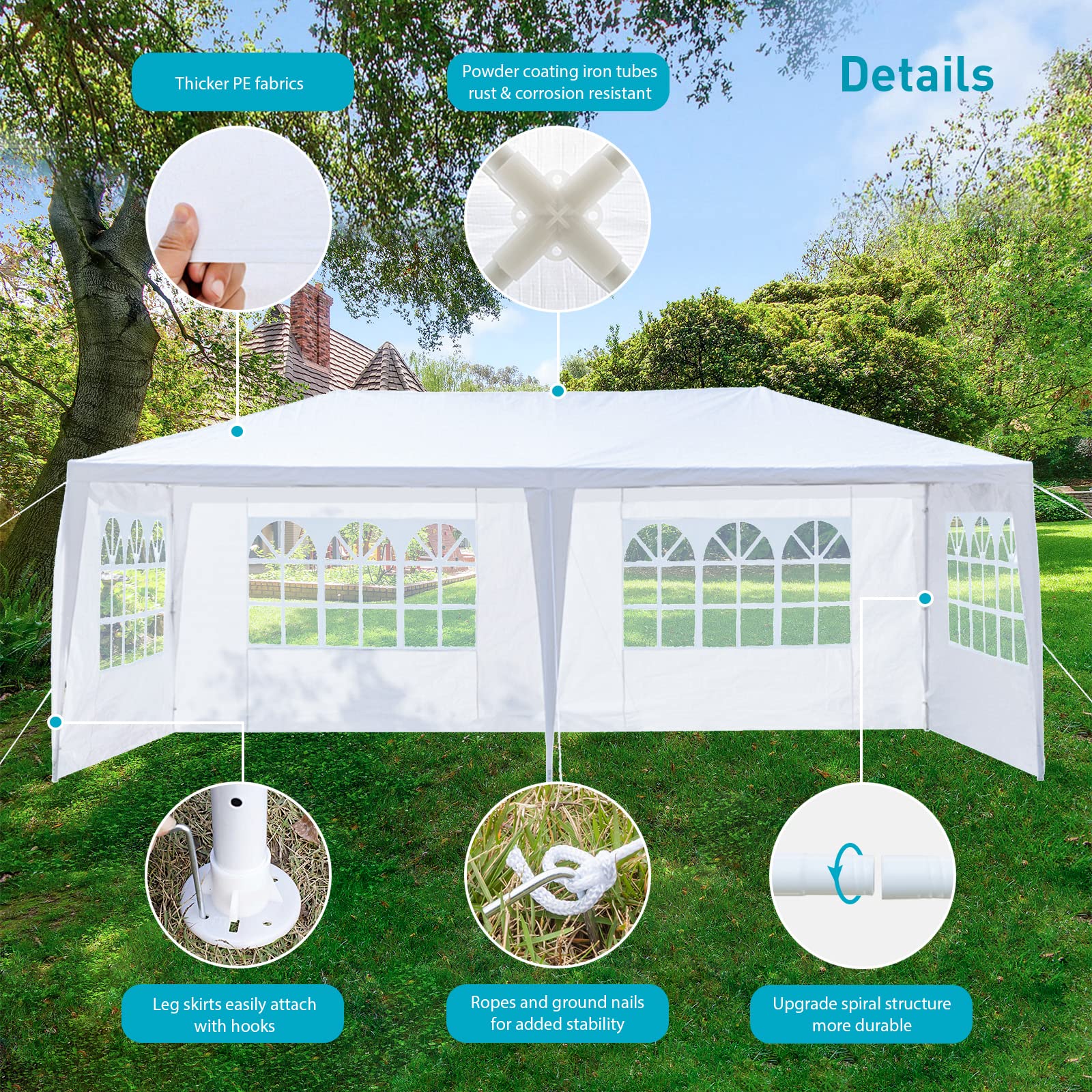 10'x20' Outdoor Party Tent with 4 Sidewalls & Transparent Windows - Waterproof Wedding Canopy Gazebo with UV Protection for Catering Events, Backyard Gatherings & Outdoor Weddings