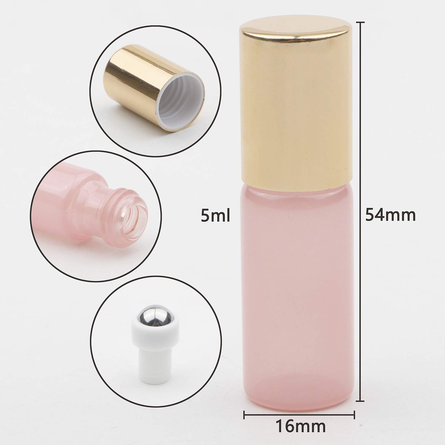 Kesell 15-Pack 5ml Glass Roller Bottles with Stainless Steel Roller Ball & Gold Cap - Pearl Pink Essential Oil Containers for Aromatherapy, DIY Blends & Travel