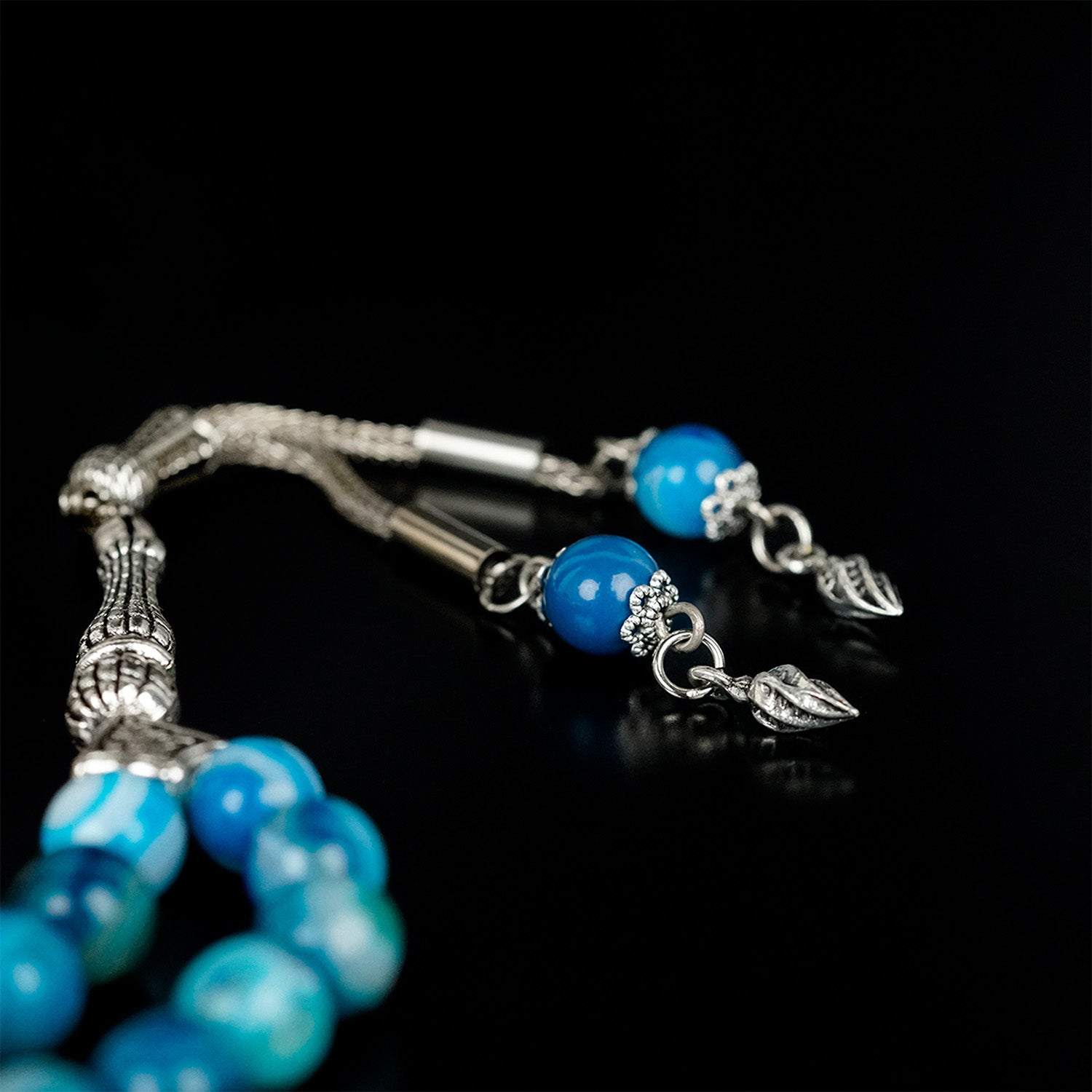 Premium Islamic Prayer Beads - Aqua Blue Marbled Agate Stone Dhikr Beads for Muslim Meditation & Spiritual Healing | Perfect for Daily Worship, Stress Relief & Mindful Reflection