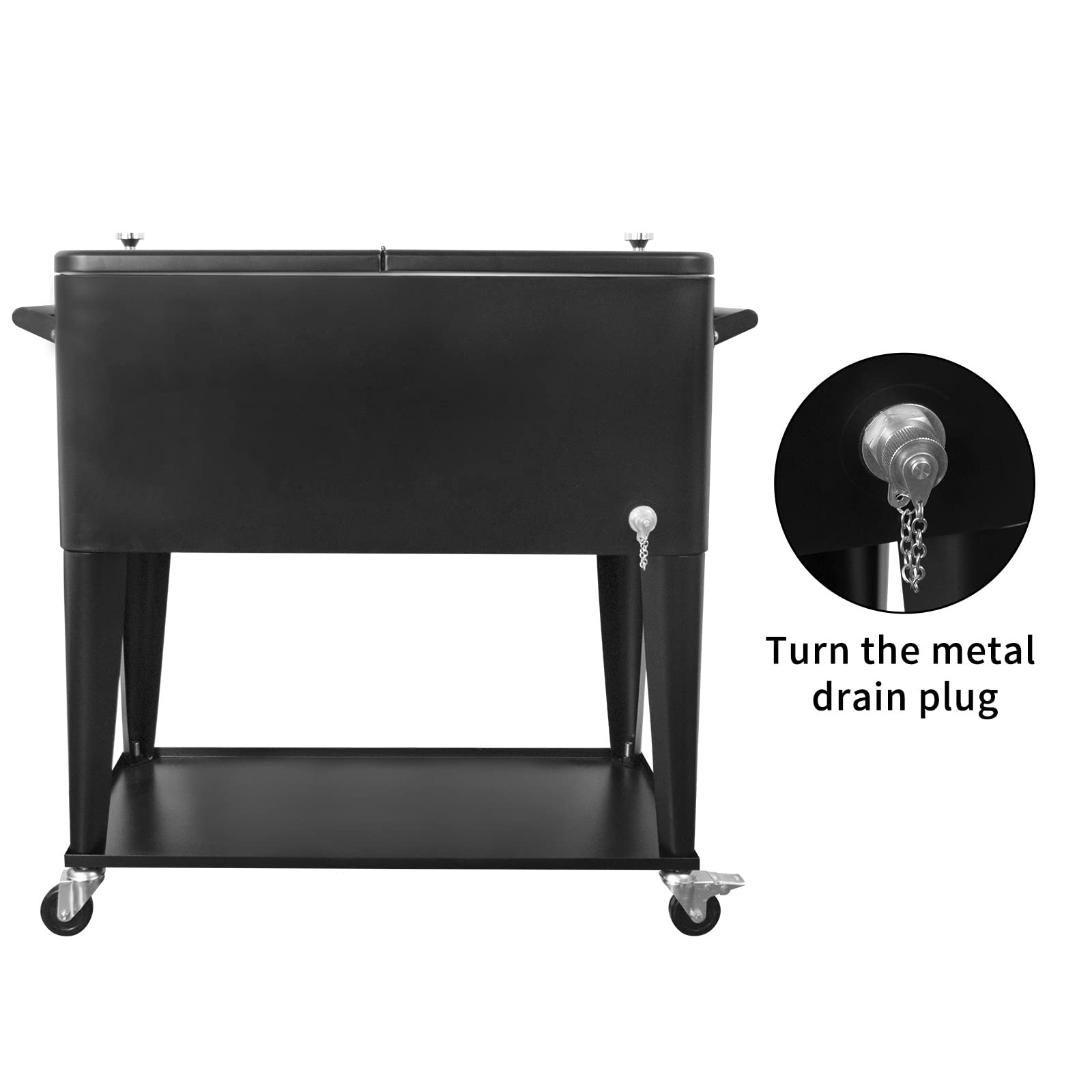 Nattork 80 Quart Rolling Cooler with Wheels - Portable Outdoor Beverage Cooler Cart for Backyard, Deck, Camping & Tailgating - Insulated Ice Chest with Shelf, Water Pipe & Bottle Opener - Perfect for Picnics, BBQs & Outdoor Parties