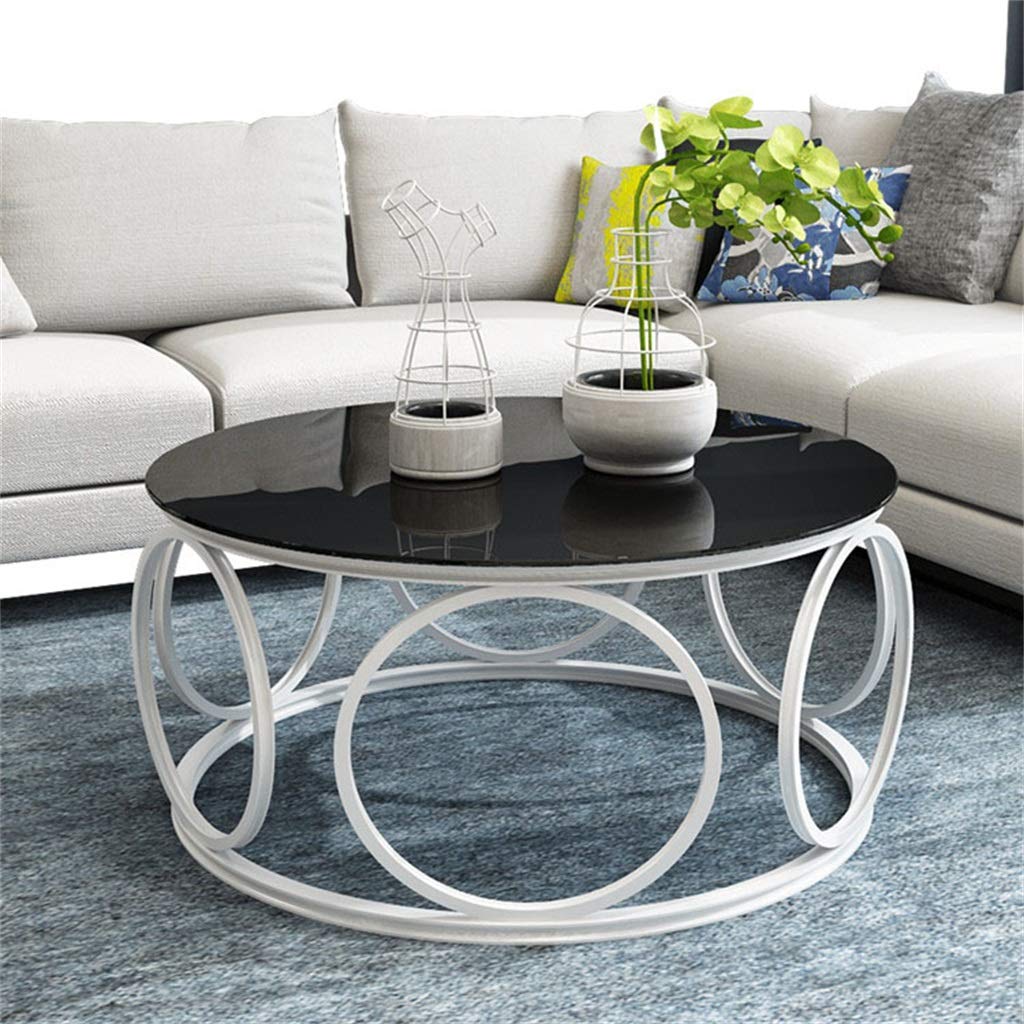 Round Coffee Table with Tempered Glass Top - Metal Side Table, End Table for Living Room, Office, Balcony | Perfect as Sofa Table, Flower Stand & Home Decor Accent