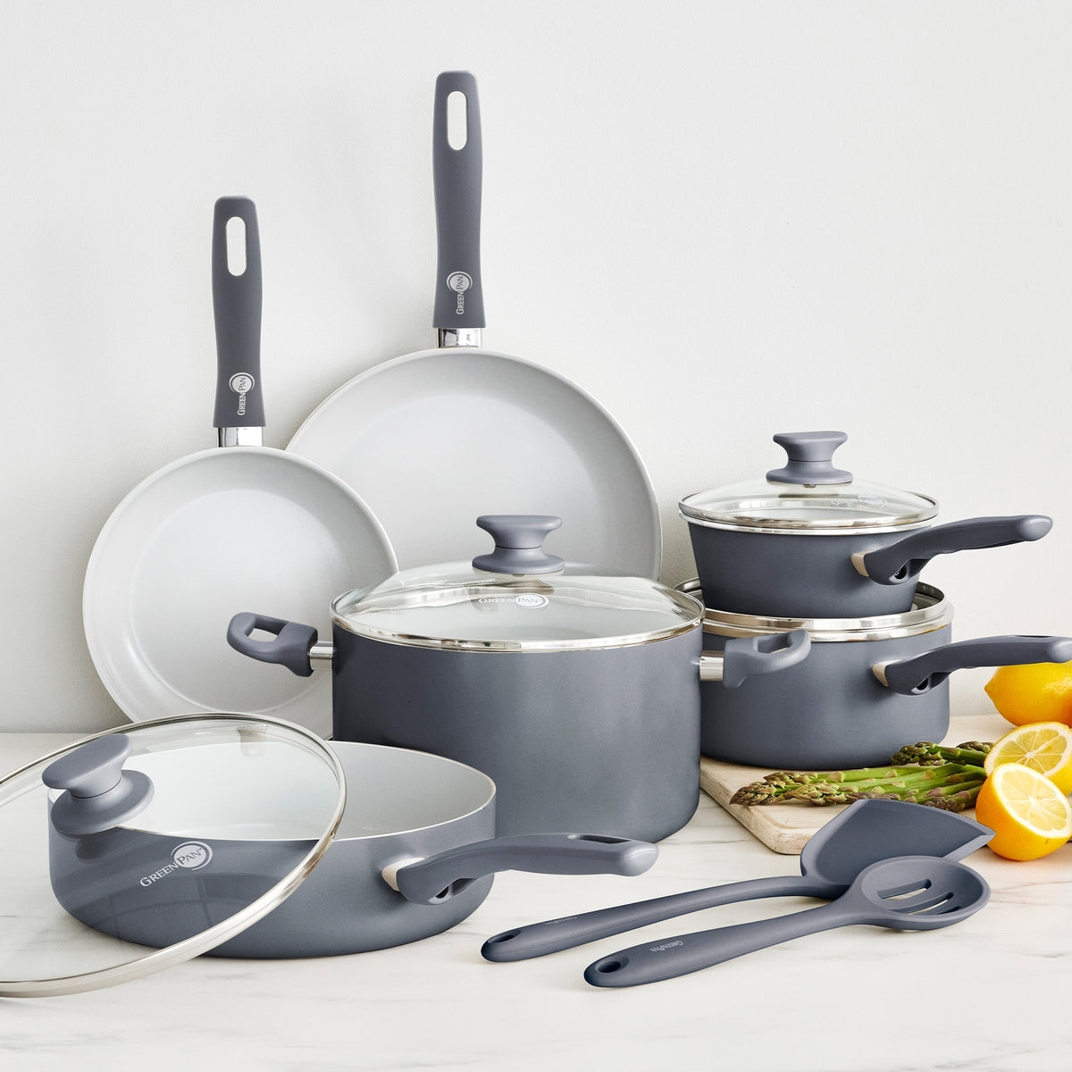 Dover Ceramic Nonstick 12-Piece Cookware Set - Charcoal Gray | Non-Toxic & PFOA-Free Pots & Pans for Healthy Cooking | Perfect for Frying, Boiling & Sauteing in Modern Kitchens