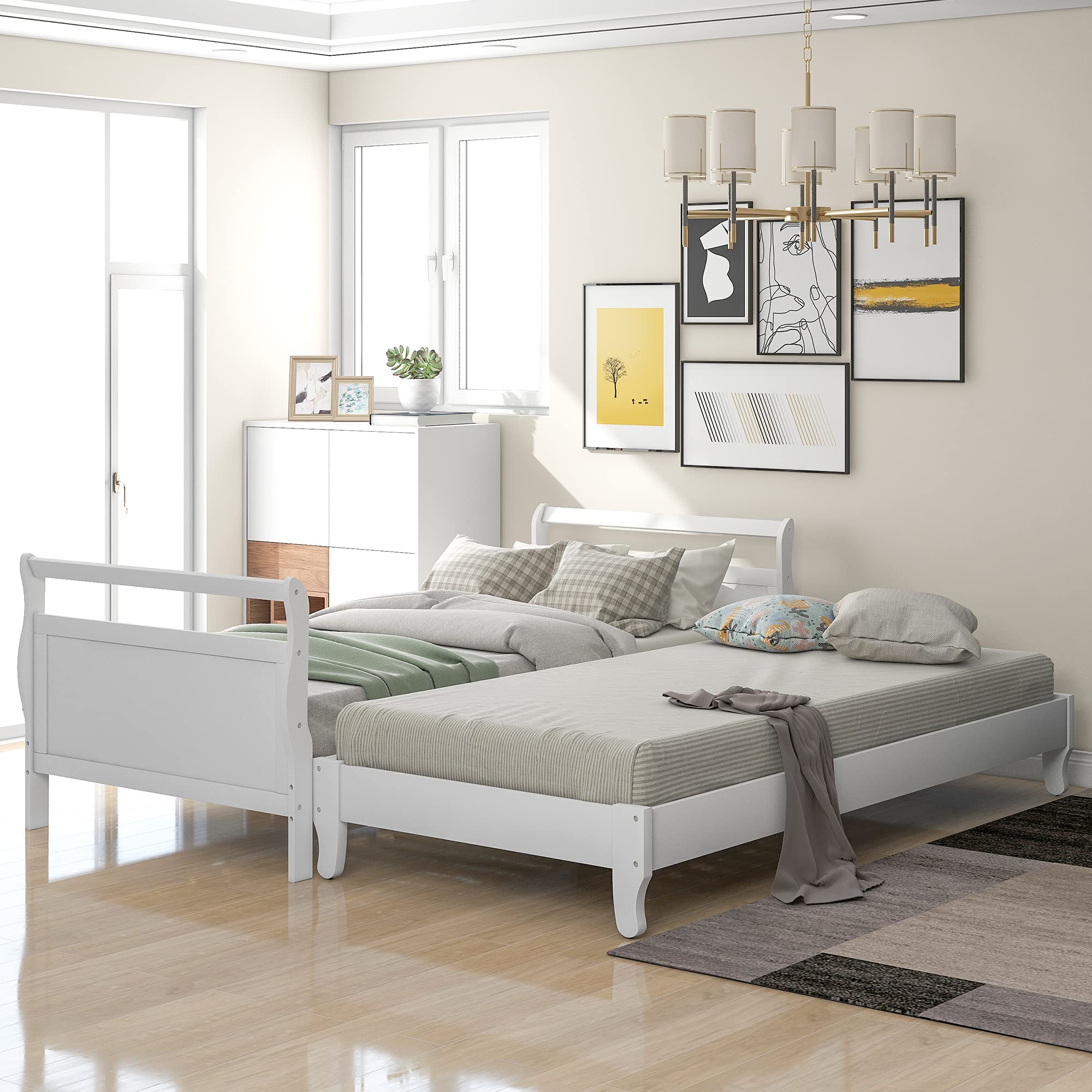 LZ LEISURE ZONE Twin Size Platform Bed Frame - Collapsible Pine Wood Bed with No Box Spring Needed - Sturdy & Space-Saving Design (White) - Perfect for Kids Rooms, Guest Bedrooms & Small Apartments