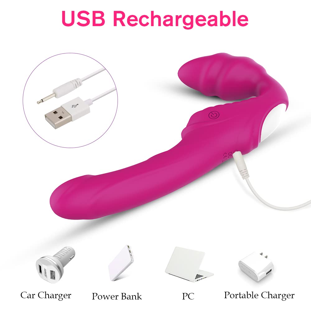 Rechargeable Remote Control Silicone Strapless Strap-On Dildo Vibrator - Dual Stimulation for G-Spot & Clitoris | Hands-Free Adult Toy for Women & Couples | Perfect for Lesbian Play & Solo Pleasure