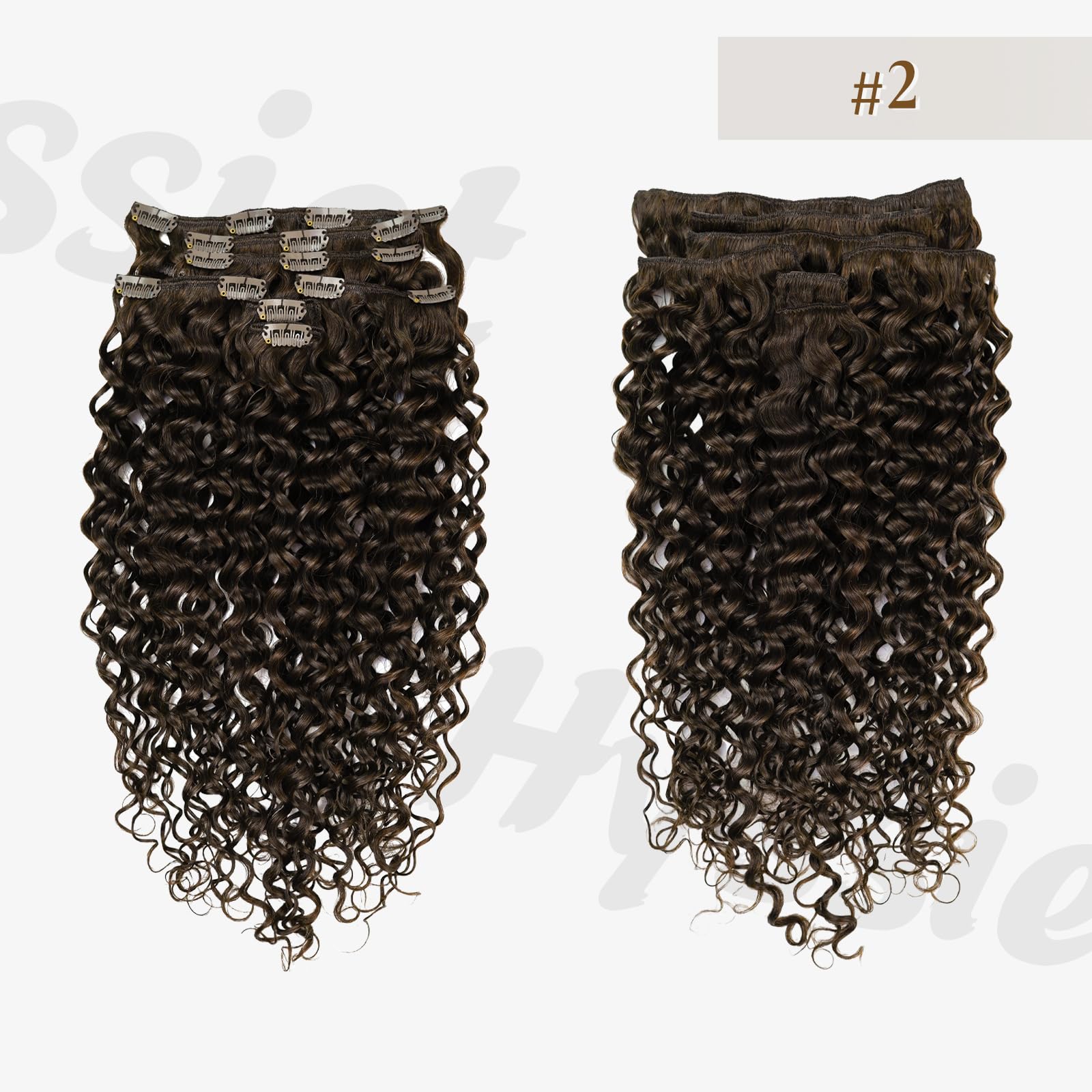 7pcs Curly Human Hair Clip-in Extensions with 16 Clips - 120g Soft Thick Wavy Real Human Hair in Dark Brown #2 for Volume & Length - Perfect for Parties, Weddings & Daily Styling