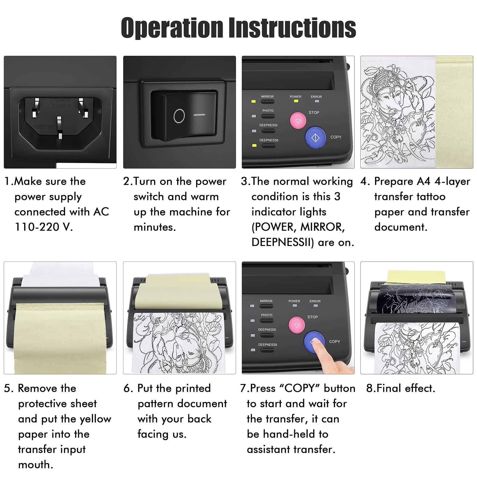 Professional Tattoo Stencil Printer Machine - Thermal Copier for Tattoo Transfer, Drawing & Stencil Making with 20 Tattoo Transfer Papers | Perfect for Tattoo Artists, Studios & DIY Tattoo Enthusiasts