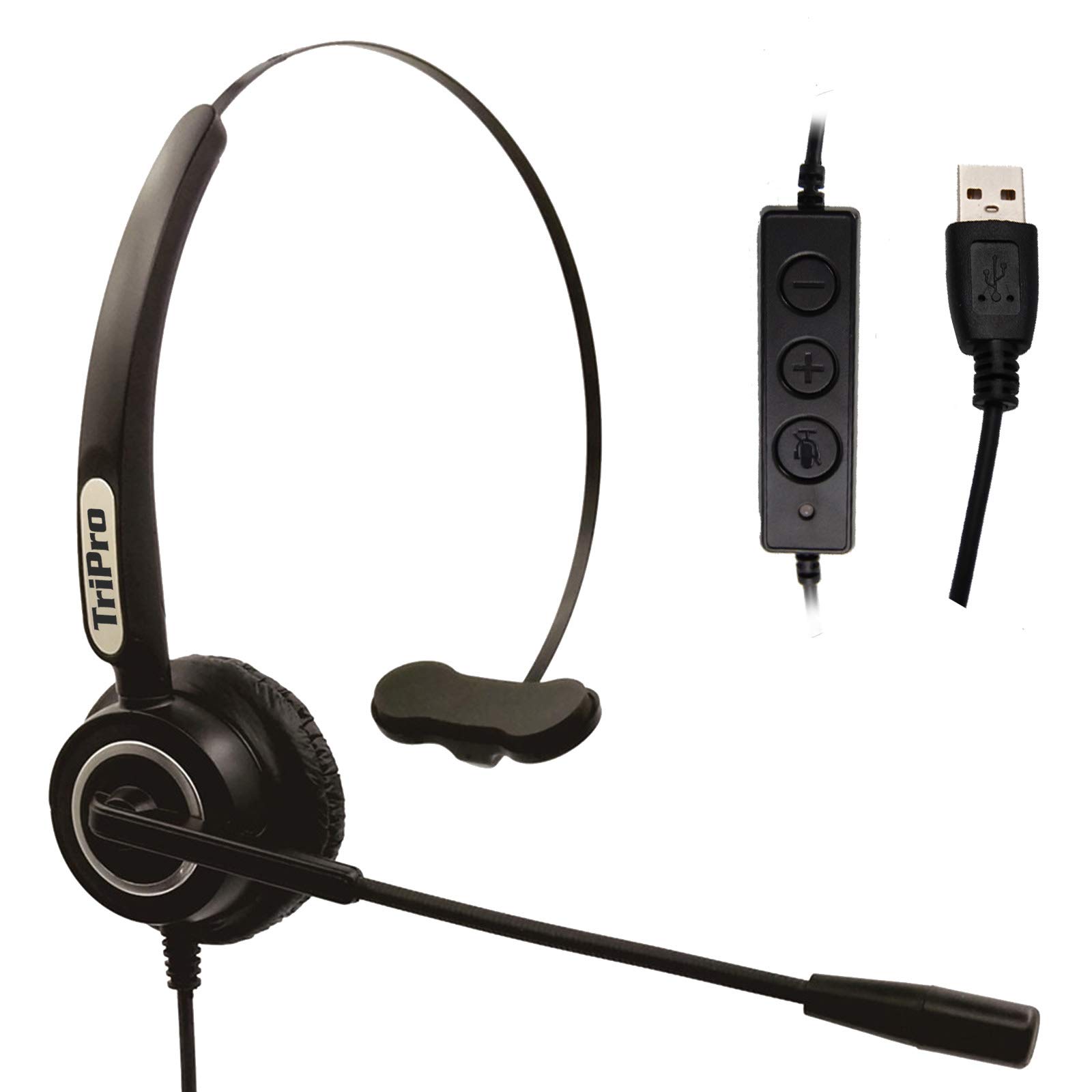 TriPro Monaural USB VoIP Headset with Noise Cancelling Microphone - Computer Headset for Internet Calls, VoIP Communication, Skype, Webinar, Softphone & Call Center - Adjustable Volume & Comfortable Design for Home Office, Remote Work & Online Meetings
