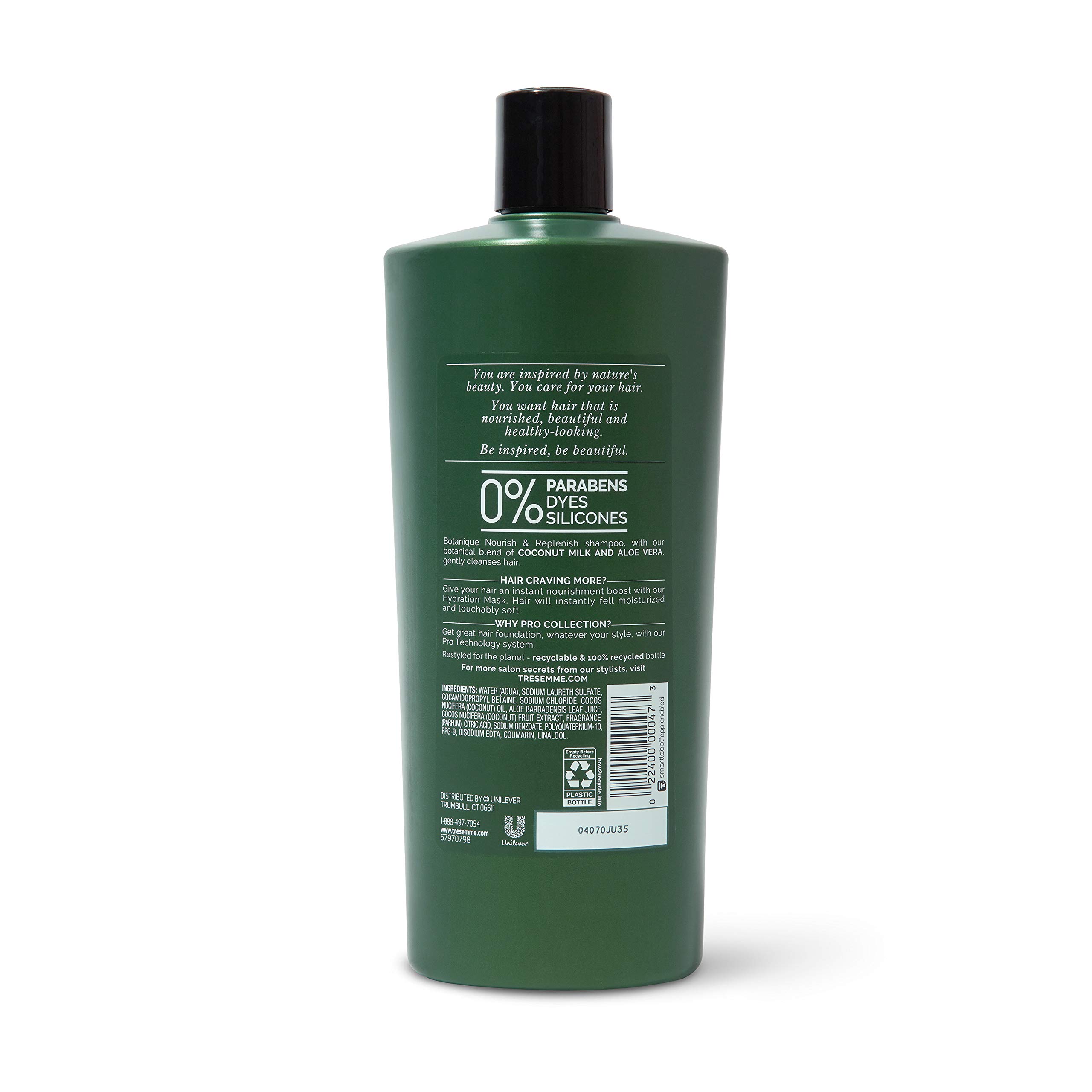 TRESemmé Botanique Nourish & Replenish Shampoo with Coconut & Aloe Vera - Paraben Free, Dye Free, Silicone Free for Dry Hair - 22 oz - Hydrating & Moisturizing for Daily Hair Care & Scalp Health