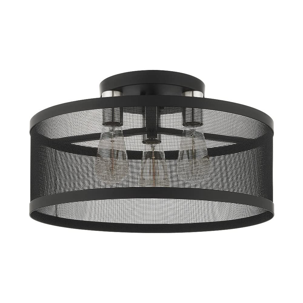 Livex Lighting 3-Light Black Semi Flush Mount Ceiling Fixture - Modern Hallway, Bedroom or Entryway Lighting Solution