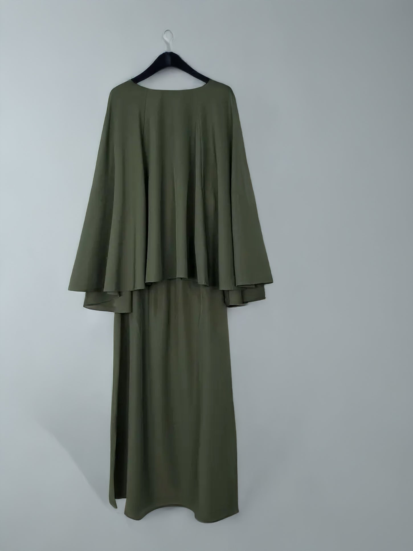 Elegant Satin Batwing Sleeve Abaya Set with Maxi Skirt & Top - Muslim Women's Prayer Dress for Mosque, Eid & Special Occasions
