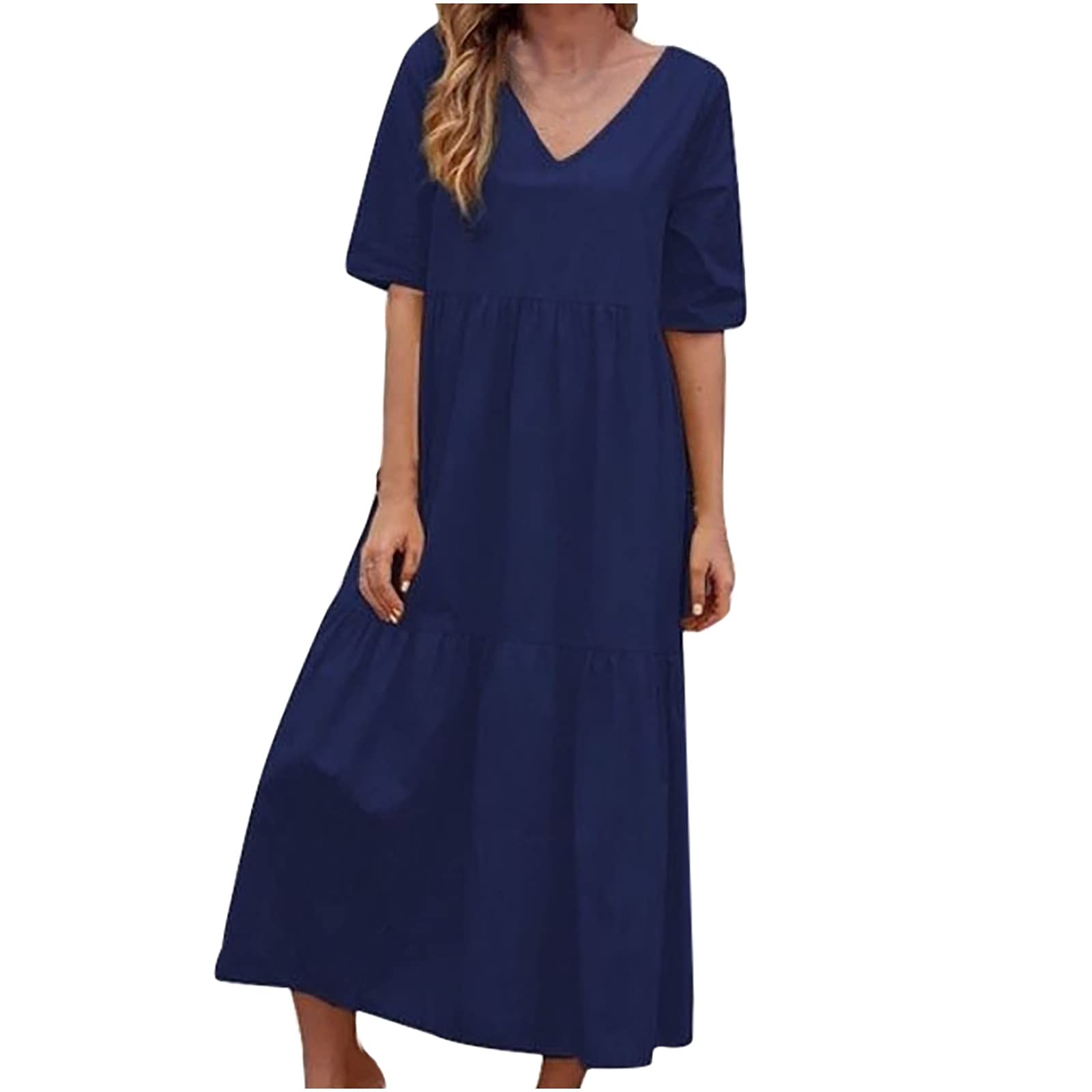 Women's Summer & Fall V-Neck Dress - Elegant Casual Short Sleeve Dress for Date Night, Evening Party & Vacation | Perfect for Beach Outings, Dinner Dates & Weekend Getaways