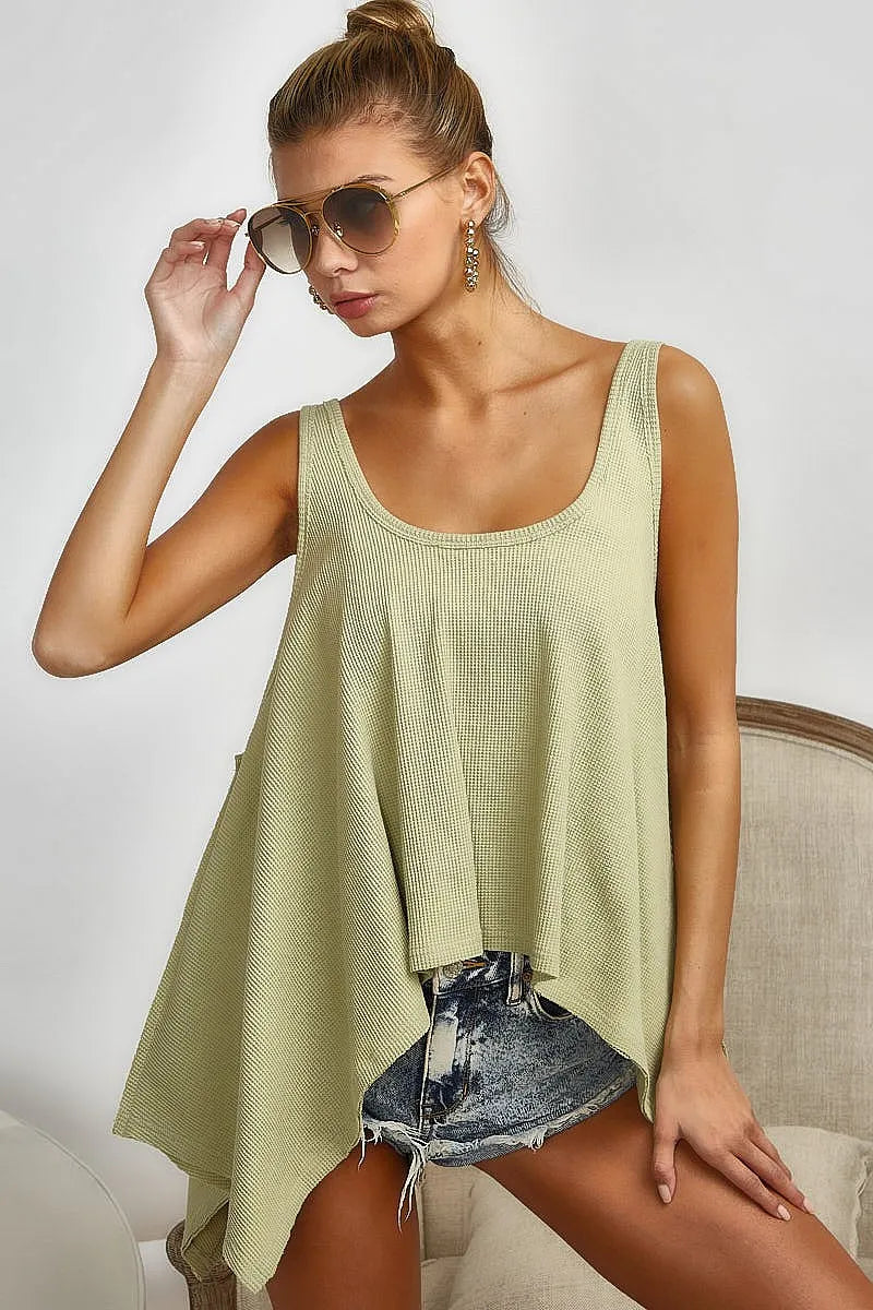 BiBi Women's High-Low Flare Knit Tank Top - Casual Summer Tops for Beach, Party & Everyday Wear