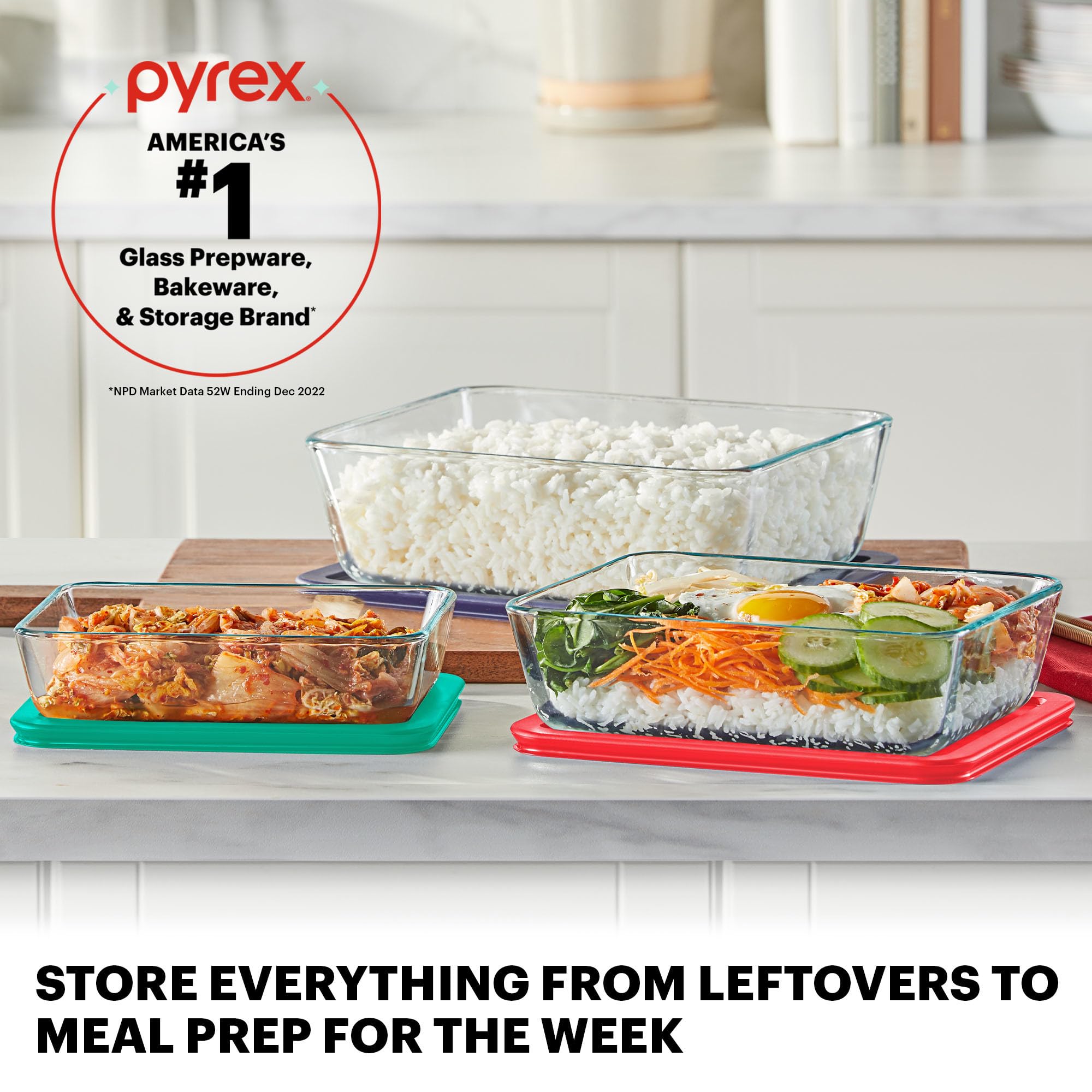 Pyrex Simply Store 5-Pack Glass Food Storage Containers with Lids - 3, 6 & 11-Cup Mixed Sizes, BPA-Free, Microwave & Dishwasher Safe - Perfect for Meal Prep, Leftovers, and Pantry Organization