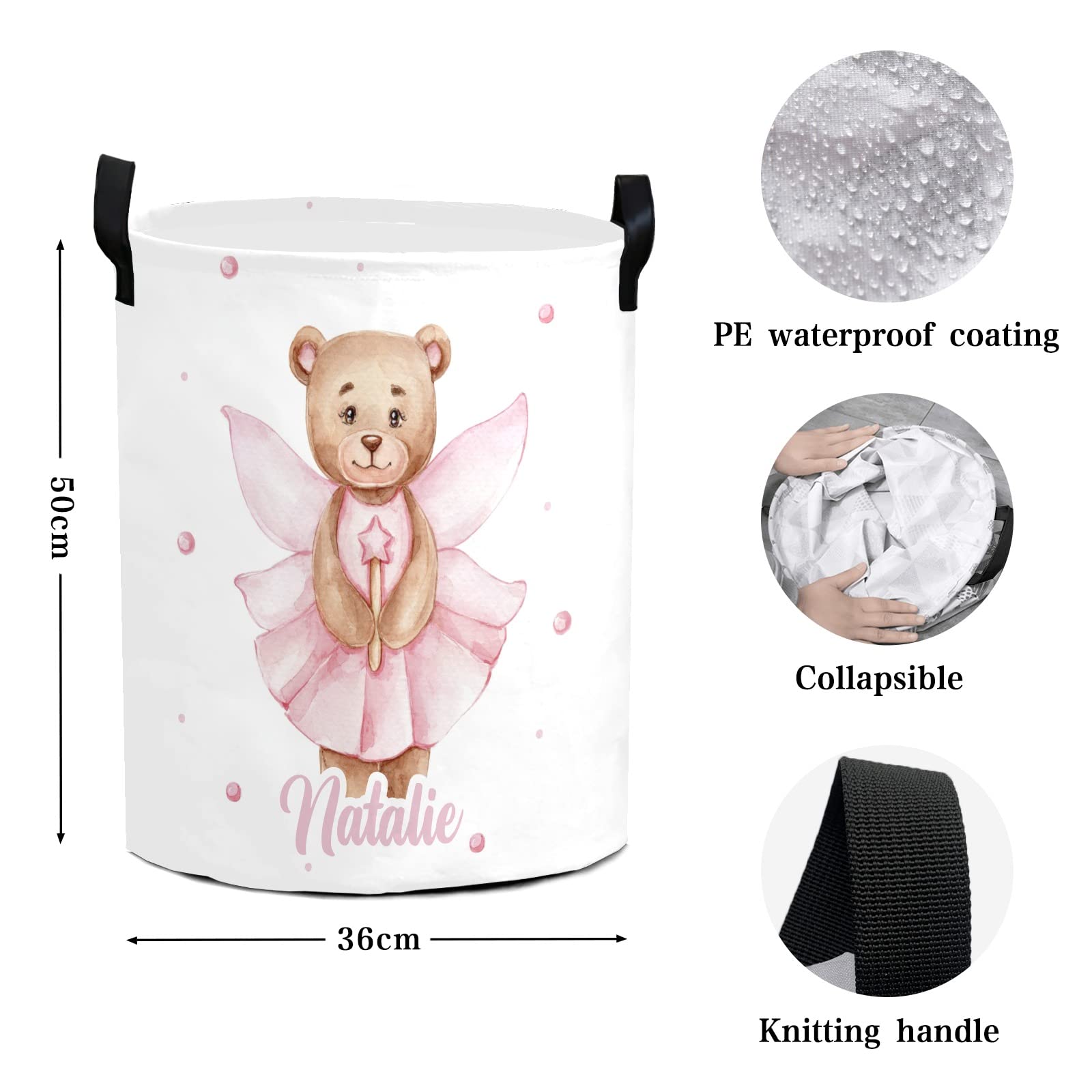 Personalized Ballet Bear Laundry Hamper - Waterproof & Collapsible Clothes Basket with Handles (19.7