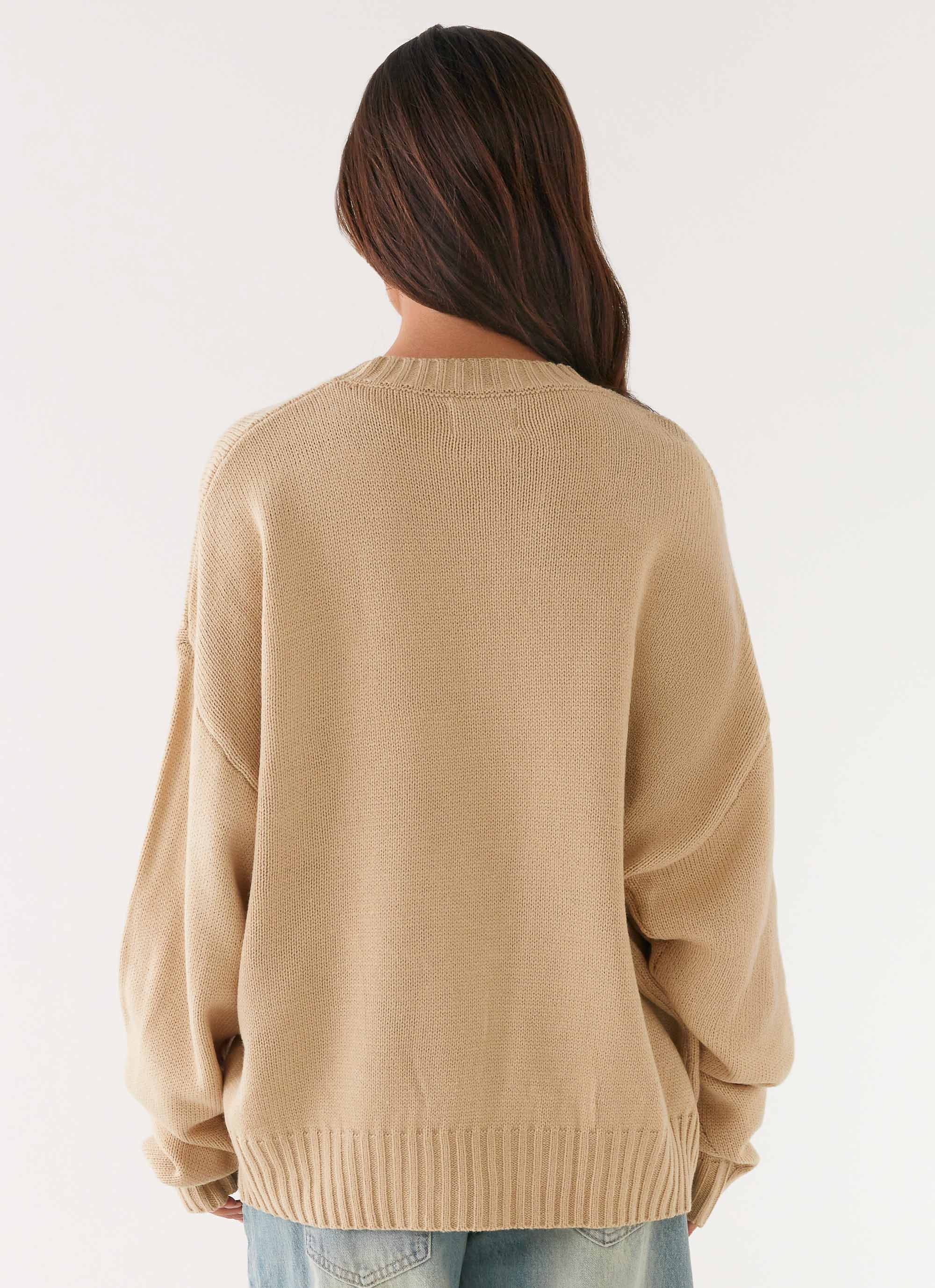 Emma Oversized Sweater Women's Chunky Knit Cardigan - Soft Beige Fall Winter Cozy Pullover for Casual Outfits & Lounge Wear