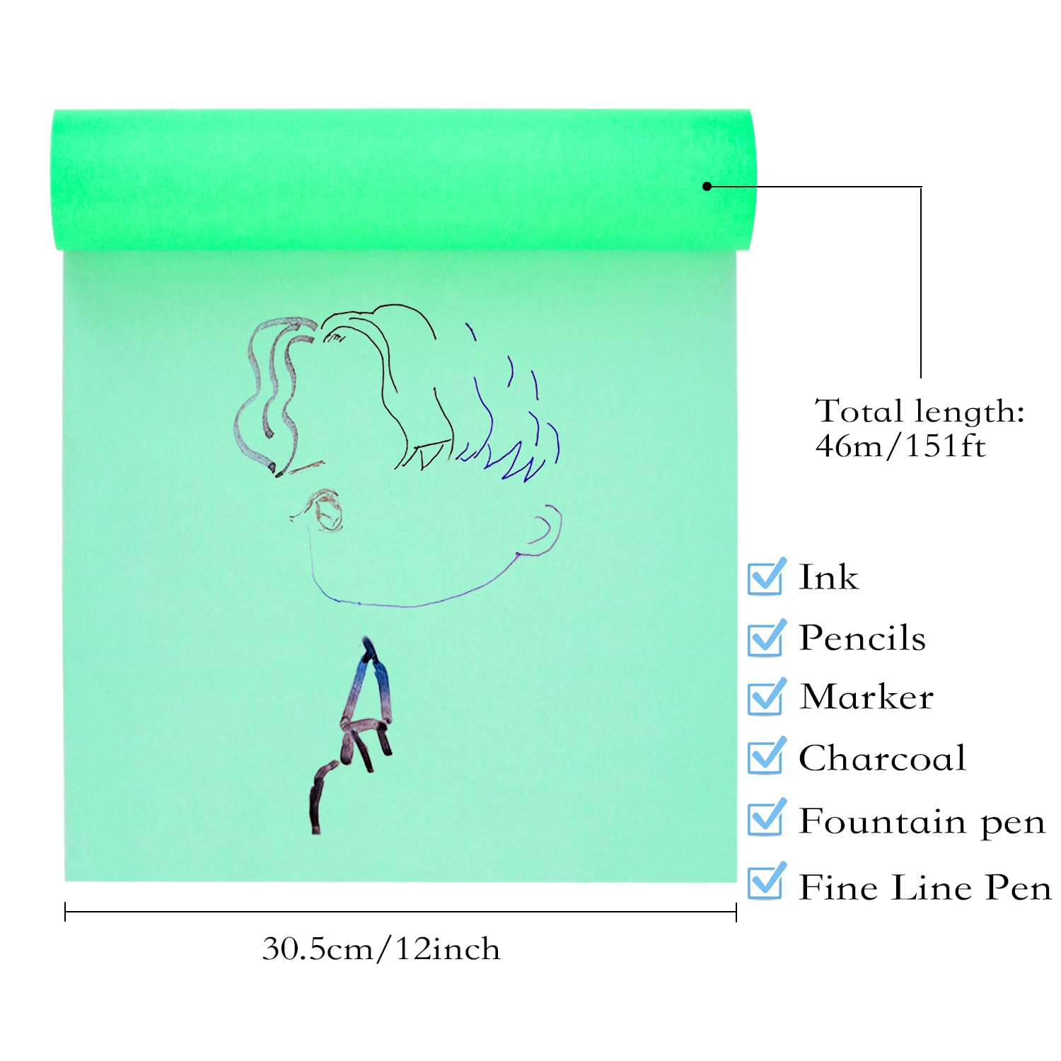 12'' x 50 Yards Tracing Paper Roll - Premium Sewing Pattern Paper for Ink, Pencil & Markers | Pattern Drafting, Fashion Design & DIY Projects | Green Tracing Paper for Sewing, Quilting & Crafting