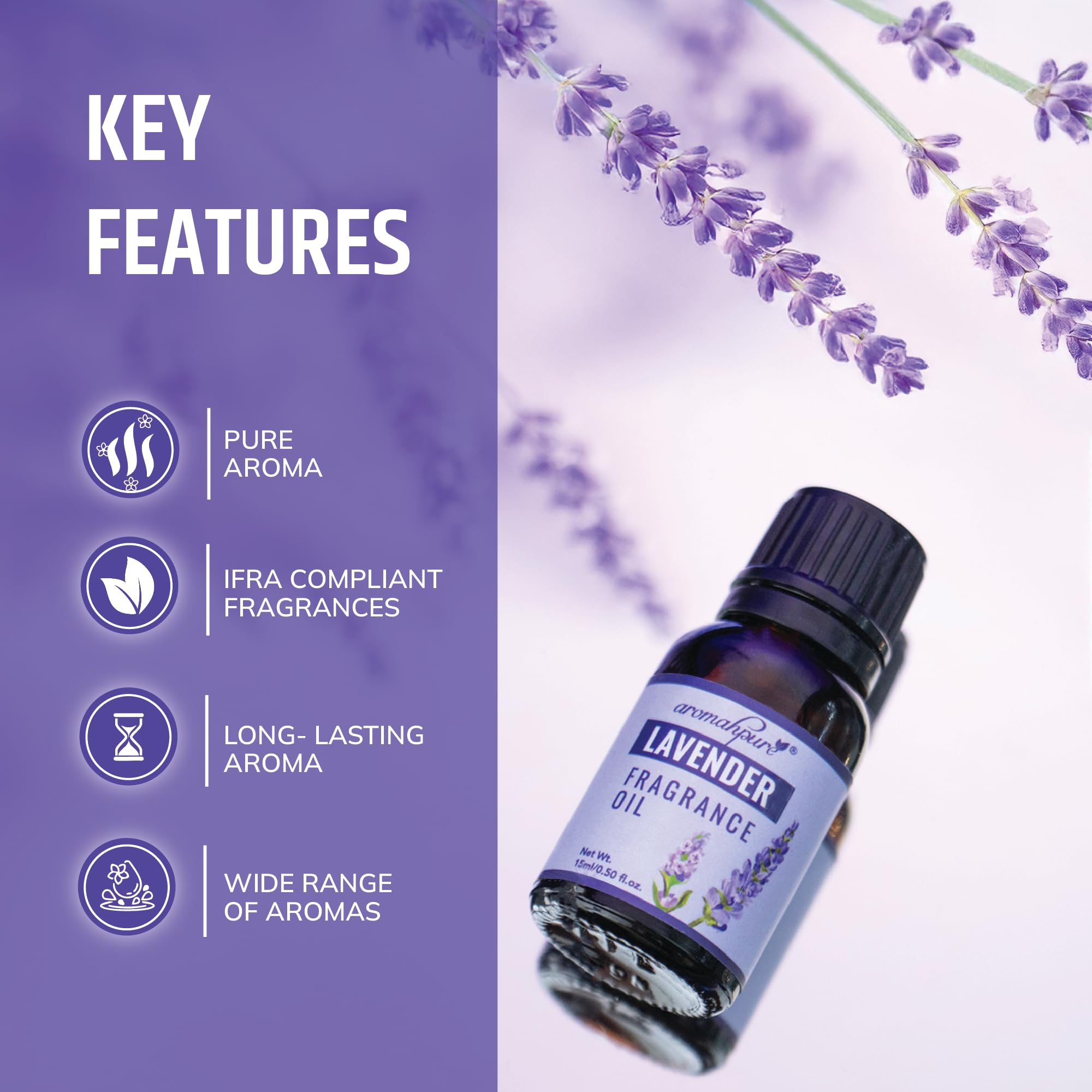 Aromahpure Lavender Essential Oil - 15ml | Premium Aromatherapy Oil for Relaxation & Meditation | IFRA Certified Fragrance Oil for Diffusers, Candles, Soaps & Home Scenting | Perfect for Stress Relief, Yoga & Bedtime Relaxation