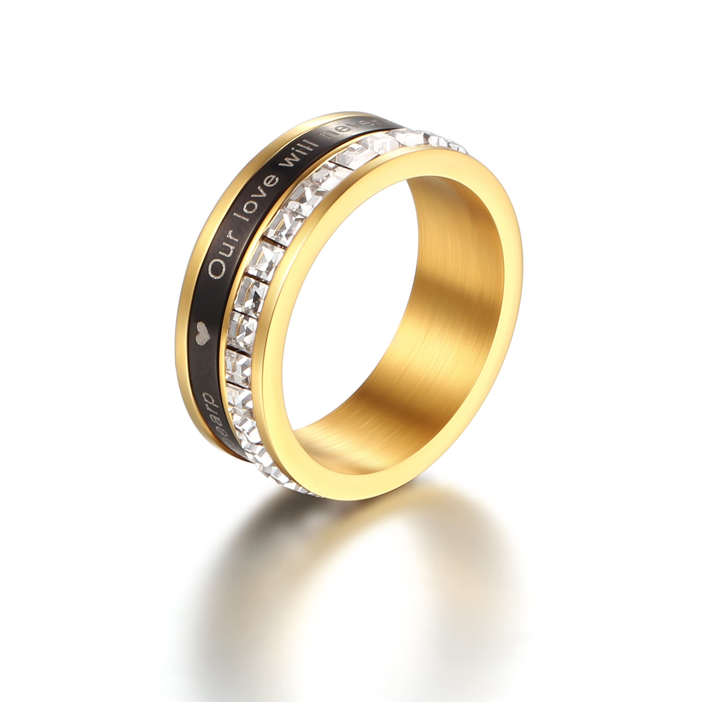 Anxiety Ring for Women - Titanium Steel Fidget Spinner Ring for Stress Relief, Valentine's Day Gift, Birthday Present in Black & Gold - Perfect for Anxiety Relief, Office Stress, and Focus Enhancement