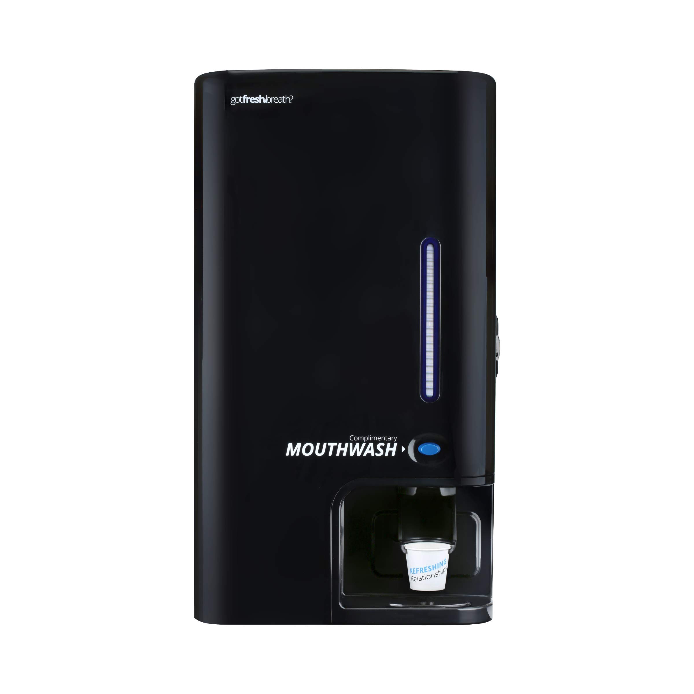 Automatic Mouthwash Dispenser for Bathrooms - Wall Mount or Standing, Slim Commercial Design with 100 Disposable Cups & 50oz Refill - Black | Perfect for Home, Office, Dental Clinics and Public Restrooms