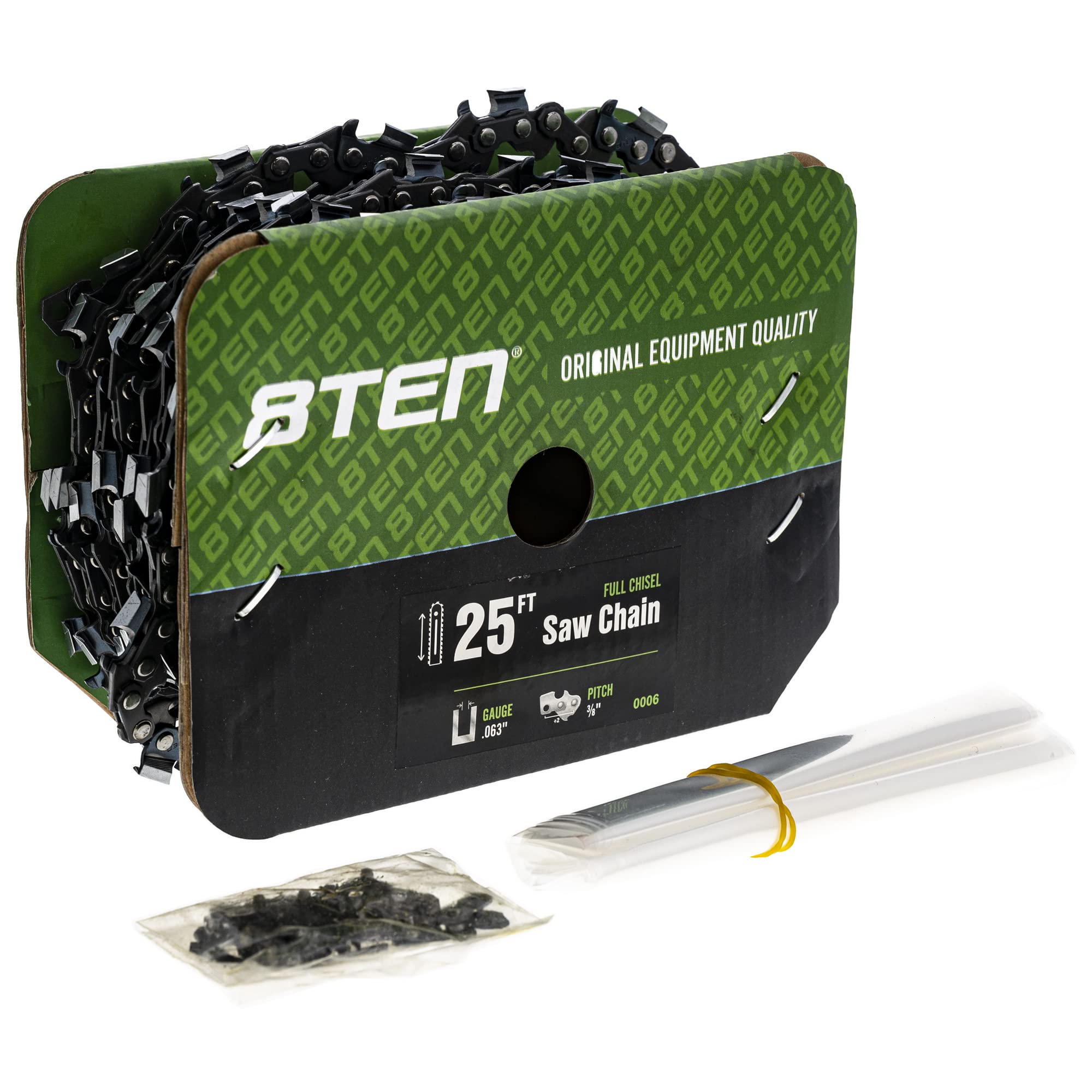 8TEN Bulk Reel Chainsaw Chain - 25 Foot Full Chisel 3/8