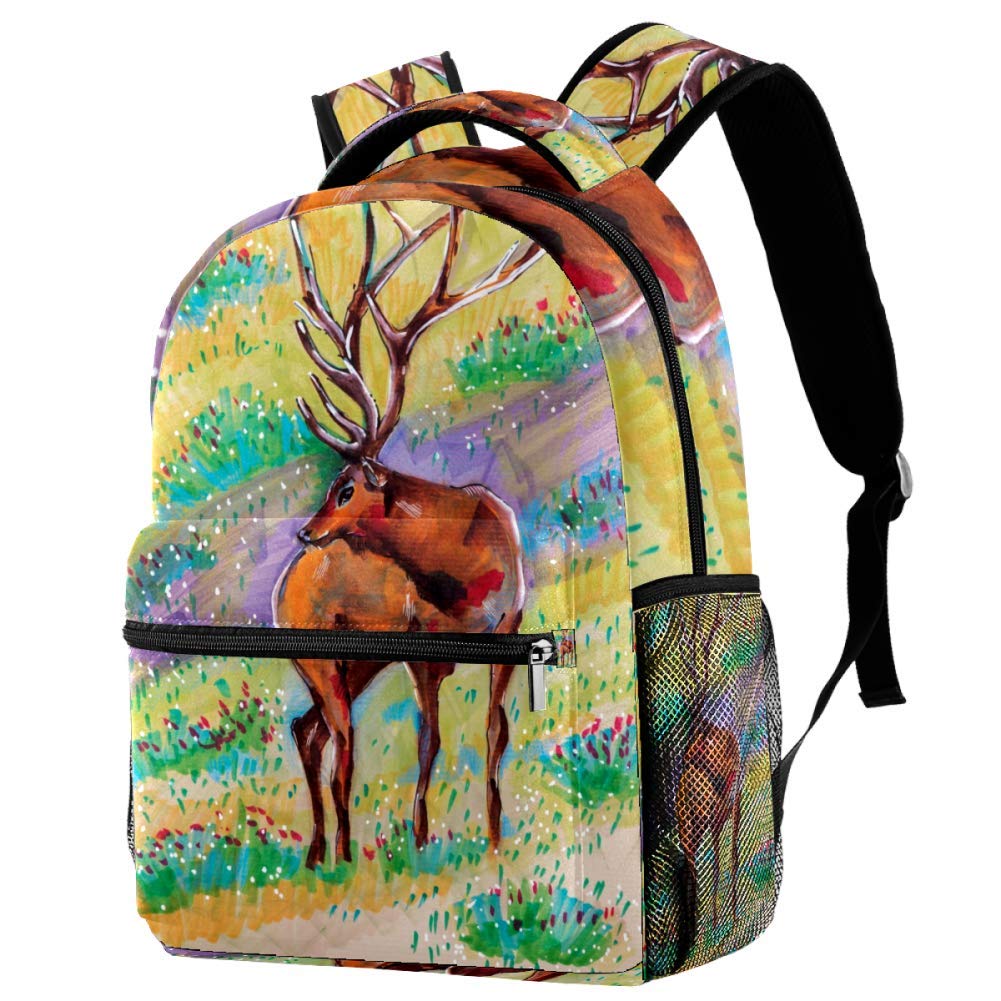 Deer Elk Painting Backpack for Students - Waterproof College School Backpack with USB Charging Port, Perfect for Travel, Hiking & Daily Commute