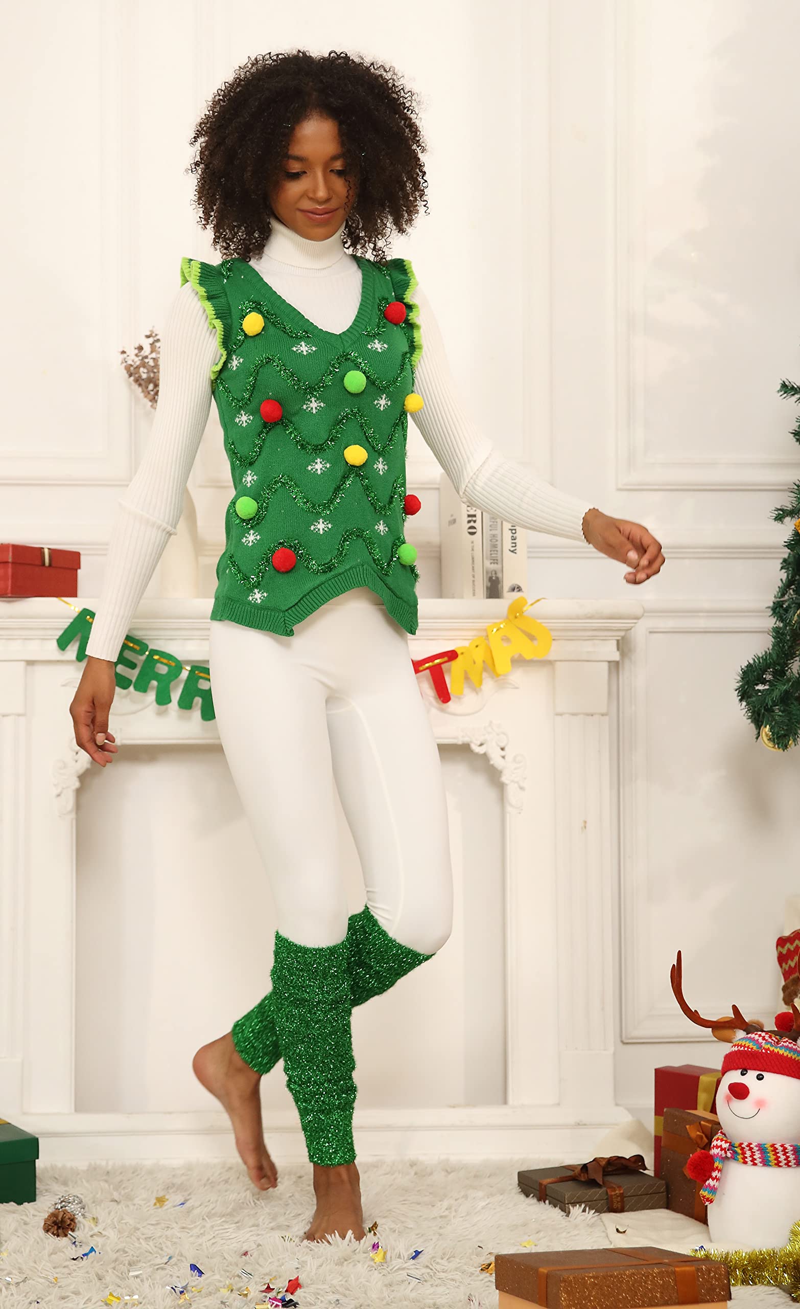 Funny Ugly Christmas Sweater for Women - Reindeer Design Holiday Knit Vest | Perfect for Xmas Parties, Family Gatherings & Festive Photos