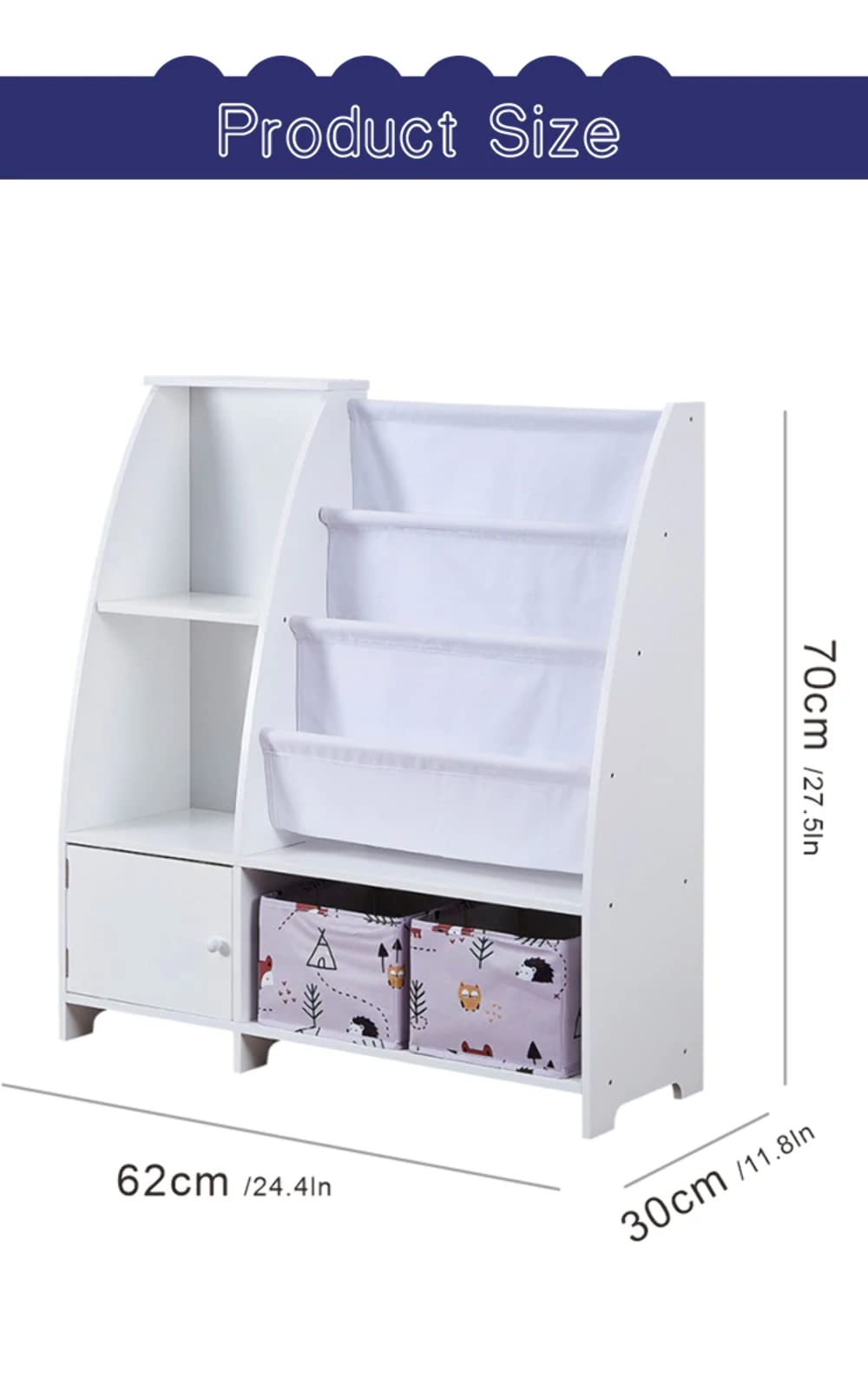 Victoria Kids Bookcase with Toy Storage & Funnel - Sturdy Wooden Bookshelf for Children's Room, Nursery, Playroom - Perfect for Organizing Books, Toys, and Decor