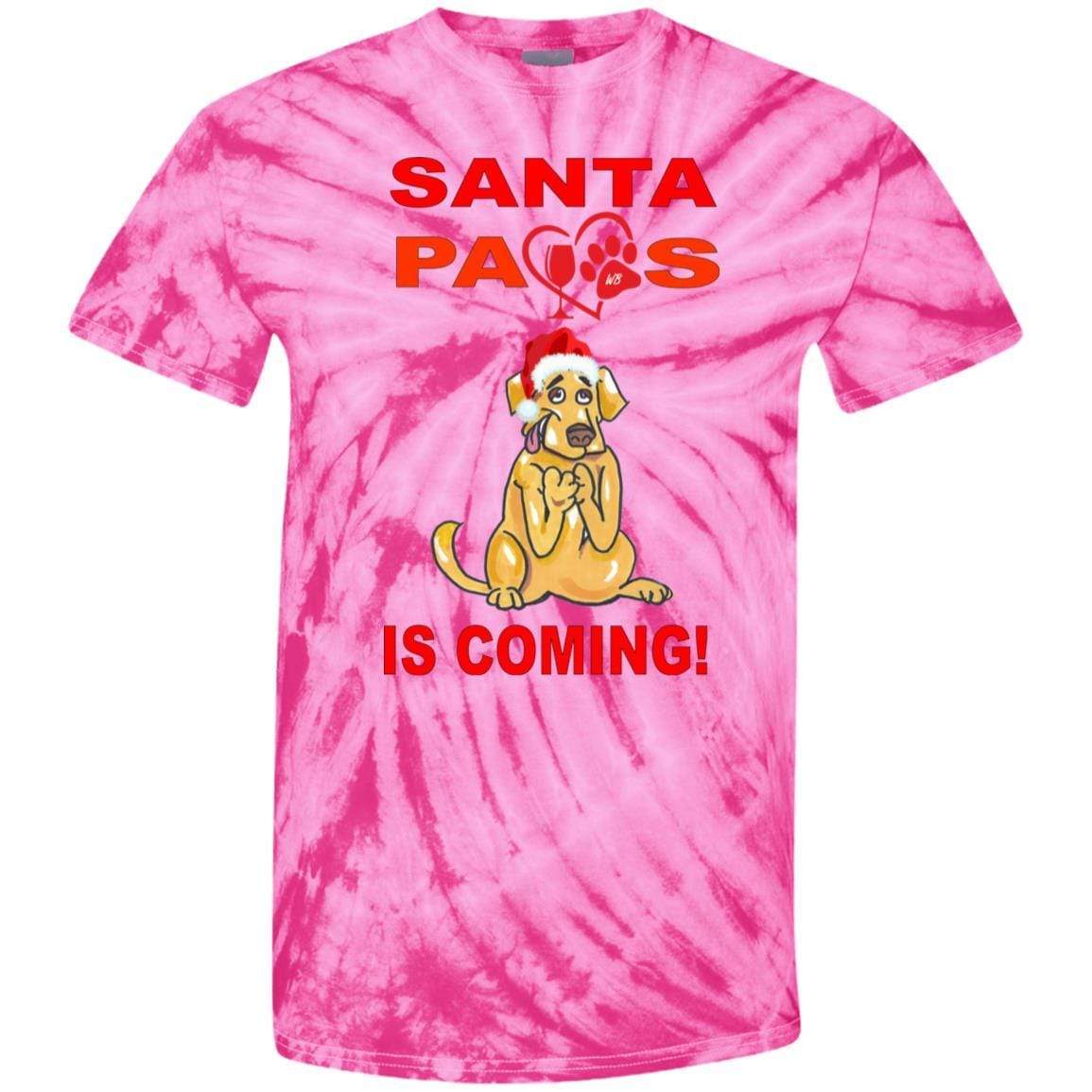 Santa Paws Is Coming Tie Dye Youth T-Shirt | Cute Holiday Dog Christmas Tee for Kids | Perfect for Family Photos & Festive Gatherings