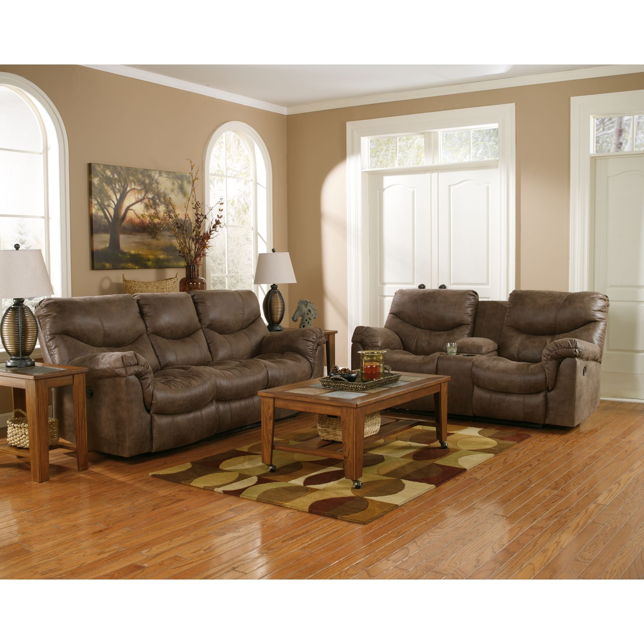 Alzena Reclining Loveseat with Console in Gunsmoke - Modern Living Room Furniture for Small Spaces, Perfect for Apartments & Home Theater Seating