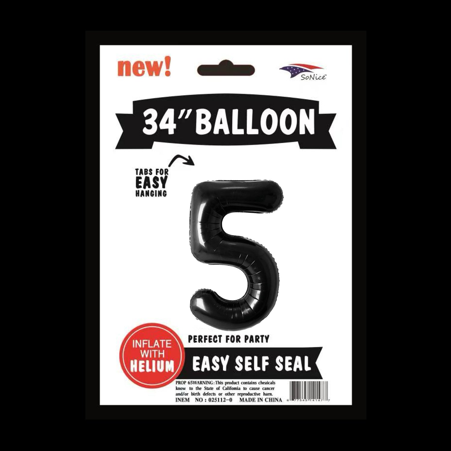 34 Inch Black Number 5 Foil Balloons for Birthday Parties, Anniversaries & Celebrations - Pack of 1