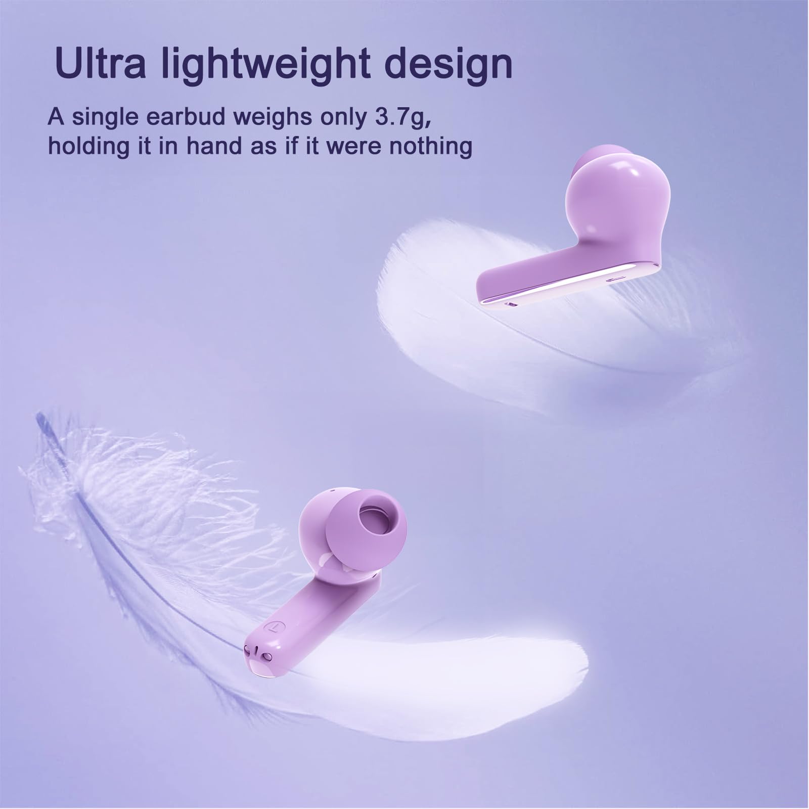 Wireless Bluetooth 5.3 Earbuds with Charging Case, Stereo Headphones with Mic for iPhone Android Smartphones - Purple | Gym, Running, Travel & Workout Use
