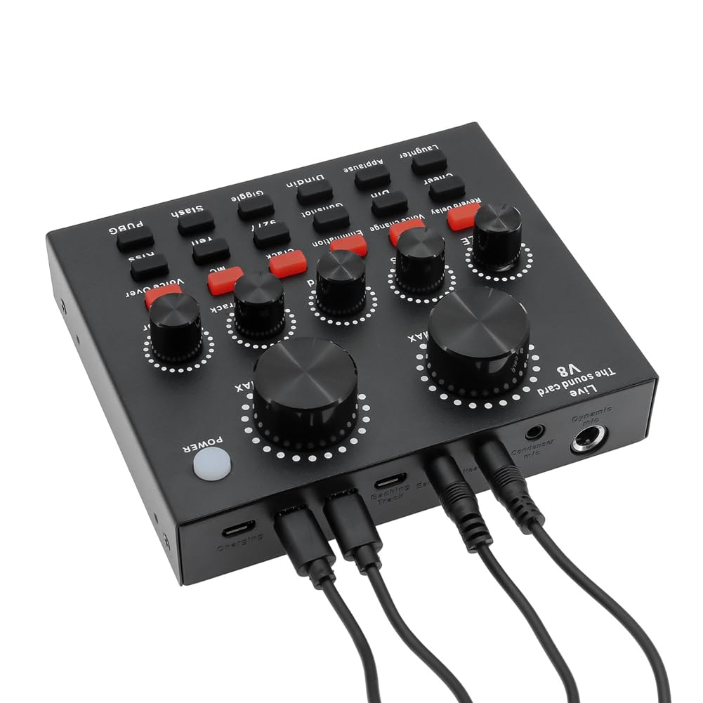 V8 Sound Card for Live Streaming - Voice Changer & Karaoke Headset with External Sound Card for Mobile, Home KTV - Perfect for Singing, Gaming & Podcasting