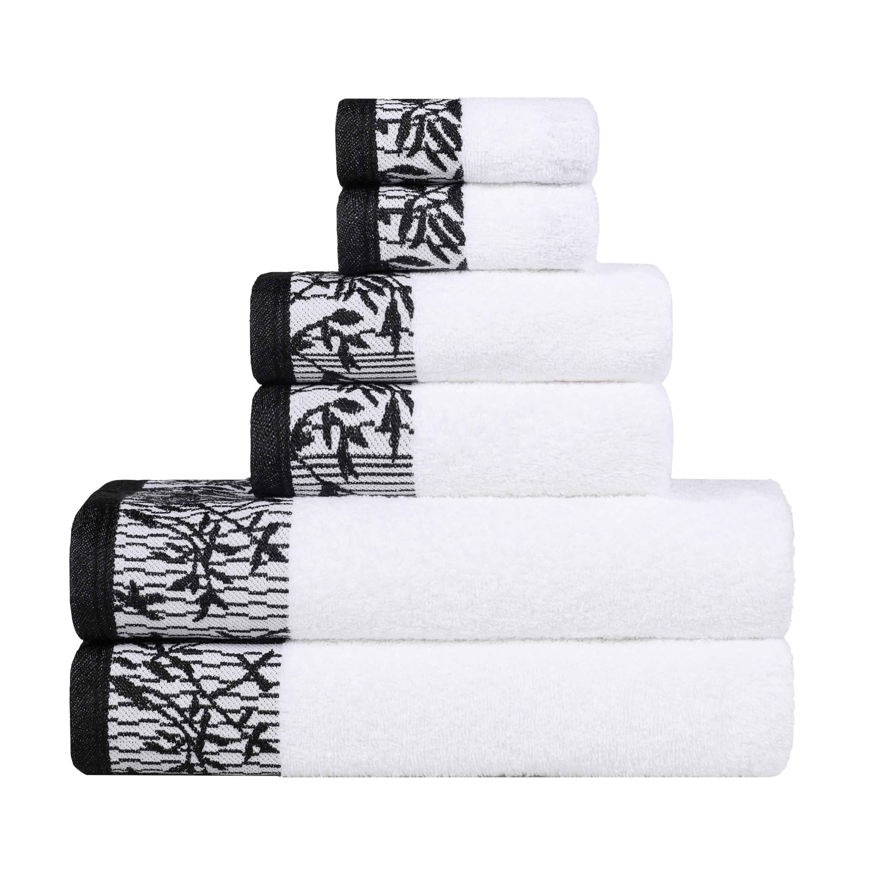 Wisteria Cotton Floral Embroidered Jacquard Border 6-Piece Bath Towel Set - Soft & Absorbent for Spa, Bathroom & Guest Use