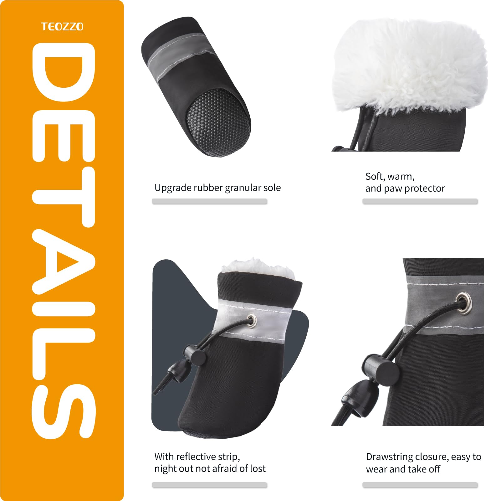**Waterproof Winter Dog Boots for Small & Medium Dogs - Warm Snow Booties with Reflective Strips, Non-Slip Paw Protector (4PCs, Black, Size 3) - Ideal for Snow, Ice, Hiking & Outdoor Adventures**