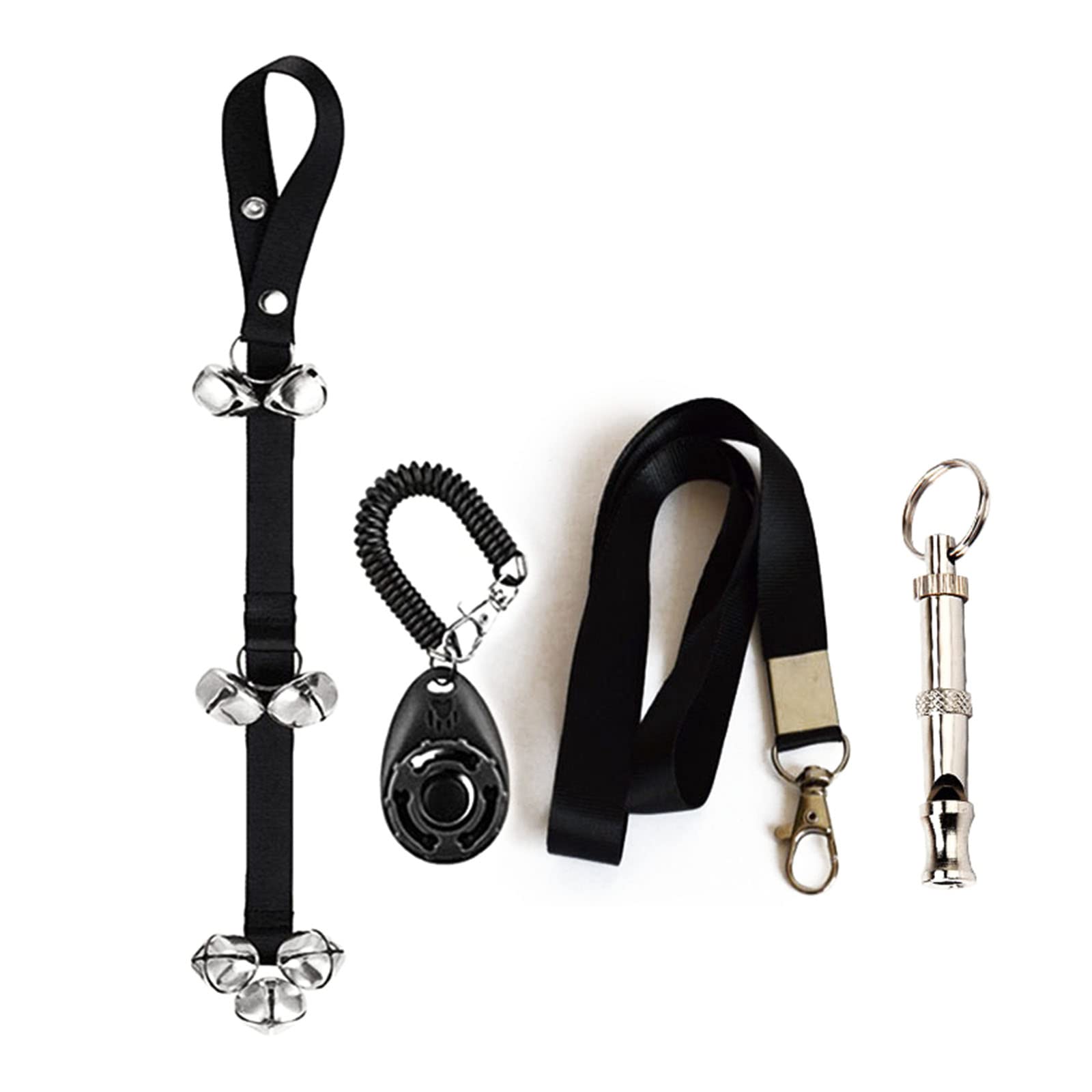 4pcs Dog Training Doorbells with Whistle Clicker & Hanging Rope - Potty Training Bells for Puppies & Dogs - Perfect for Housebreaking and Outdoor Toilet Training | Use for Dog Houses, Backyards & Apartment Training