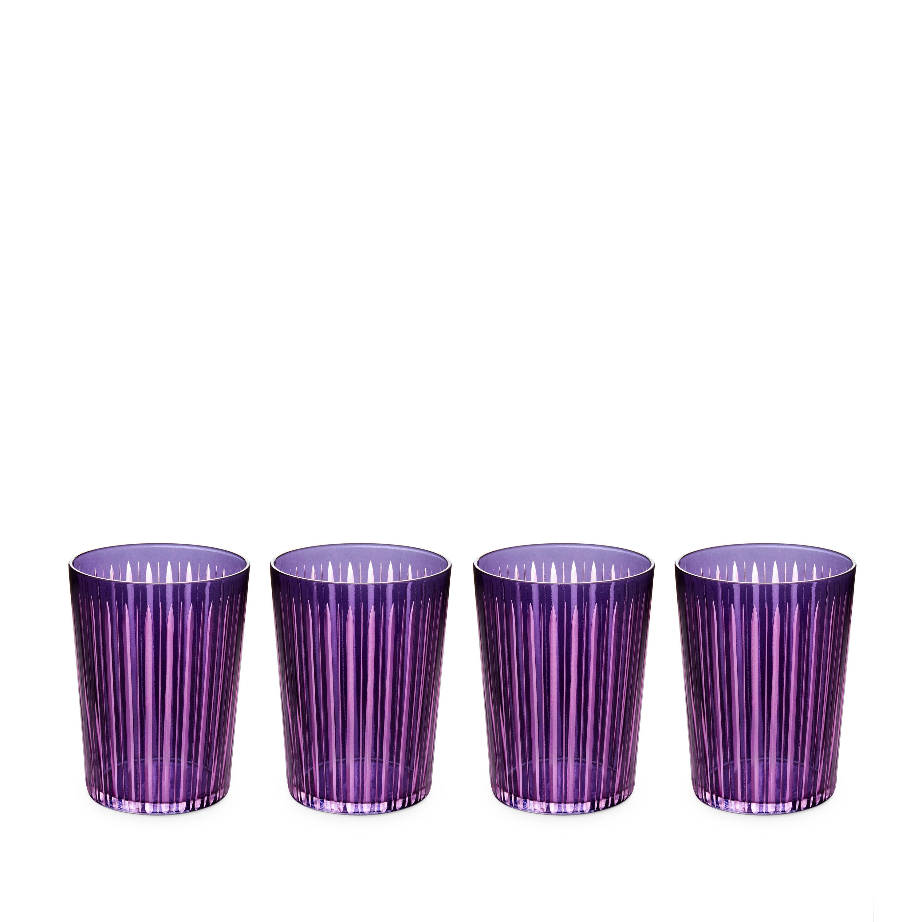 Prism Highball Glasses - Set of 4 Purple Crystal Drinking Glasses for Cocktails, Whiskey & Iced Beverages | Elegant Barware for Home Entertaining & Parties