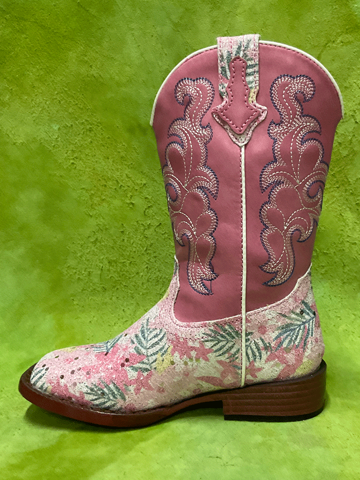 Roper Kids Glitter Floral Boots - Pink Cowgirl Boots for Girls, Sparkly Western Booties with Floral Design | Perfect for Dress Up, Parties & School Events