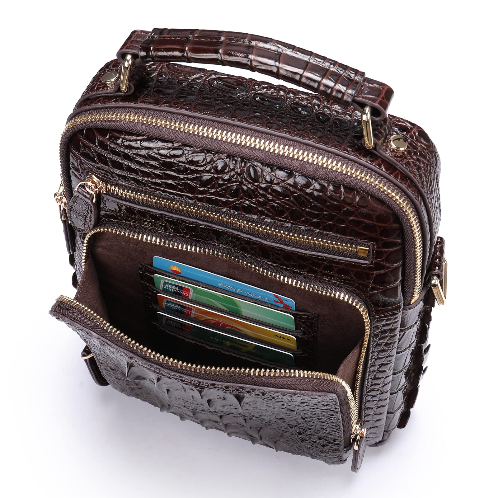 NIUCUNZH Men's Crocodile Leather Crossbody Bag - Small & Stylish Chest Bag for Travel, Work & Everyday Use - Perfect Gift for Men (Brown)