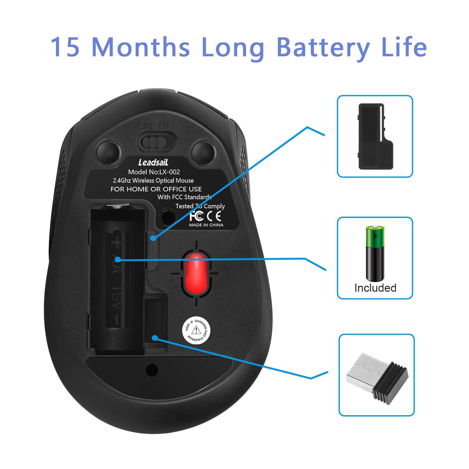 LeadsaiL Wireless Computer Mouse - 2.4G Slim Silent Cordless Mouse with 6 Buttons for Laptop, Desktop, MacBook | Ultra Quiet Optical USB Mouse for Office, Home, Gaming & Travel Use